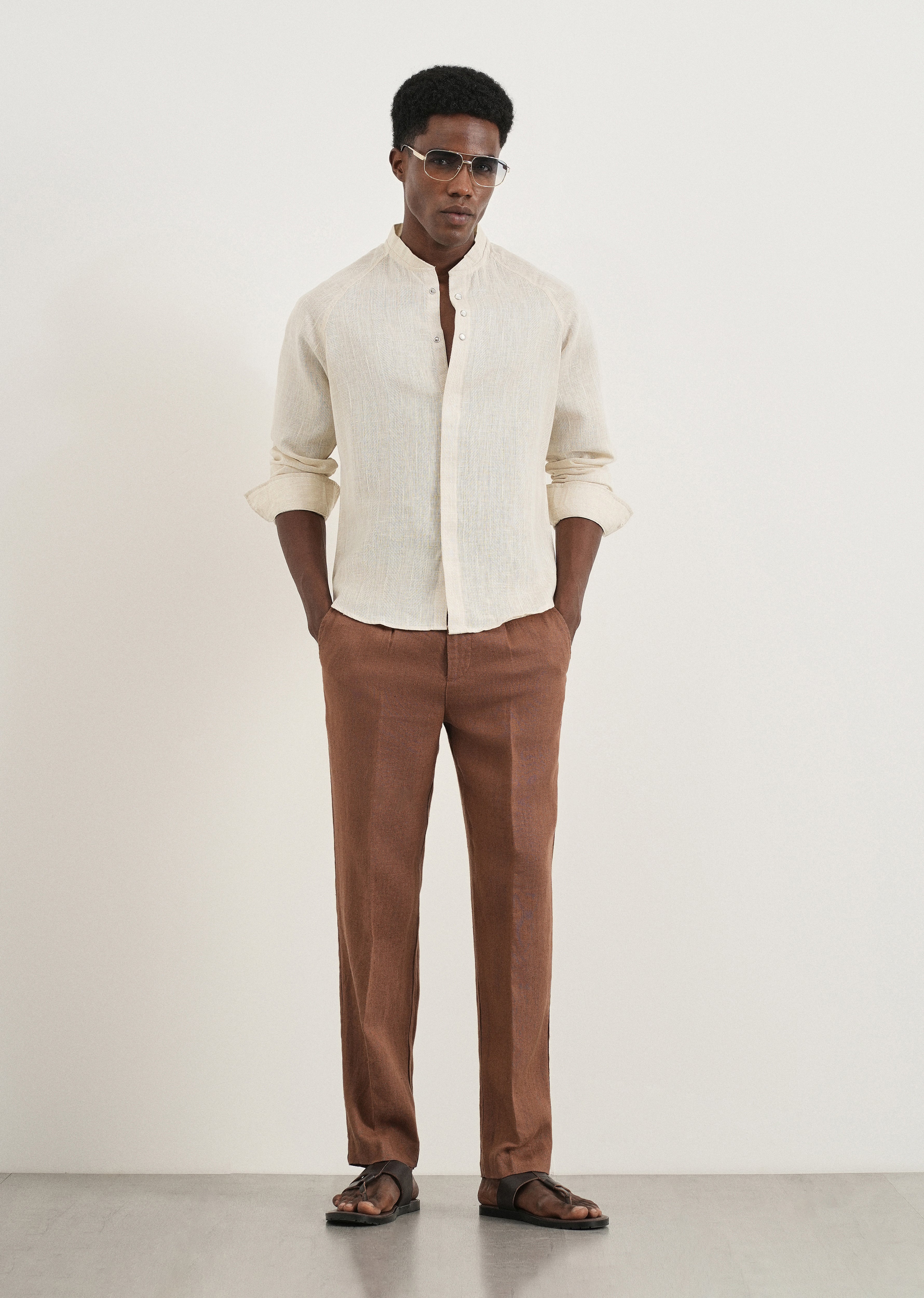 Beige Self Pattern Raglan Shirt