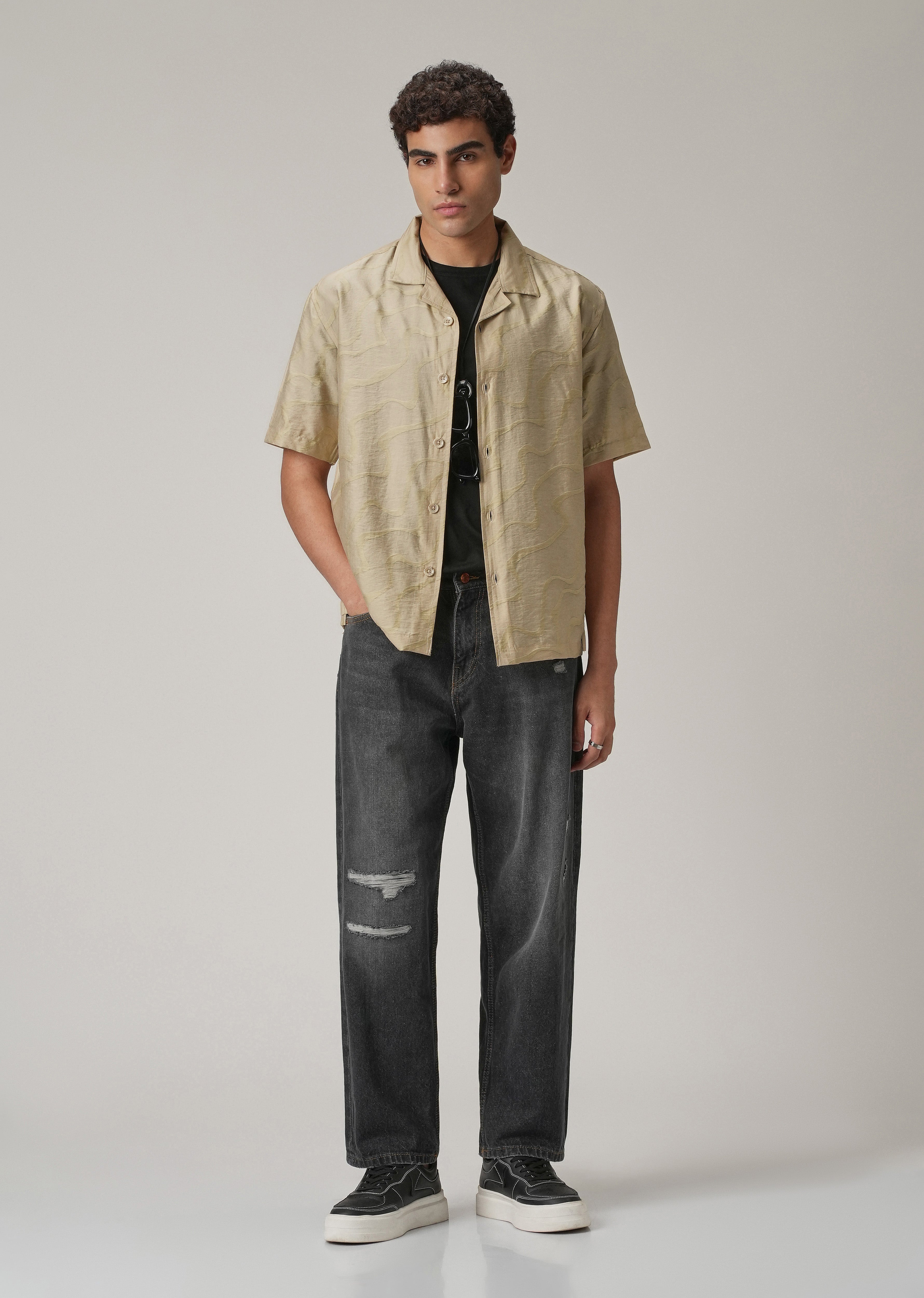 Beige Self Pattern Shirt