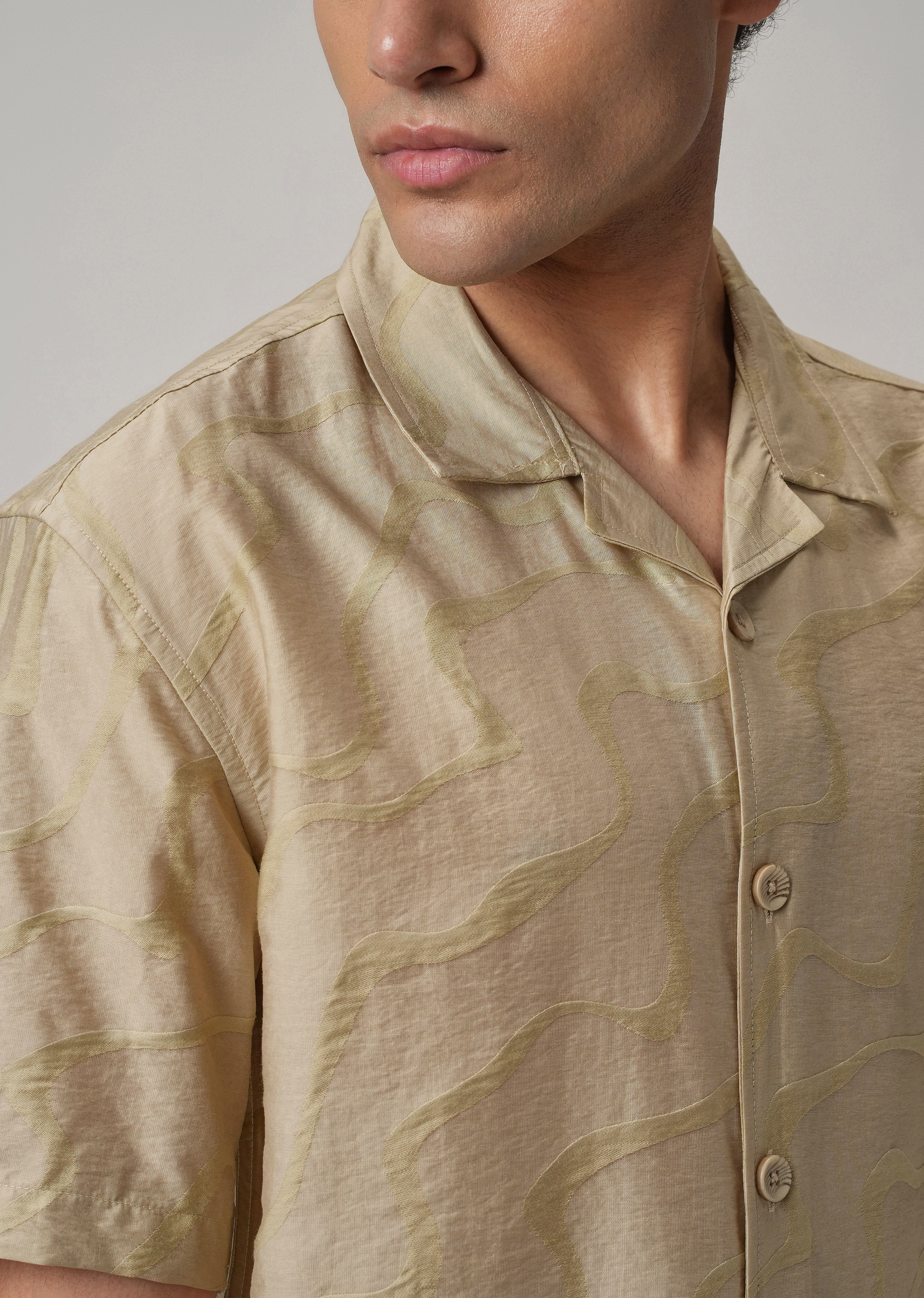 Beige Self Pattern Shirt