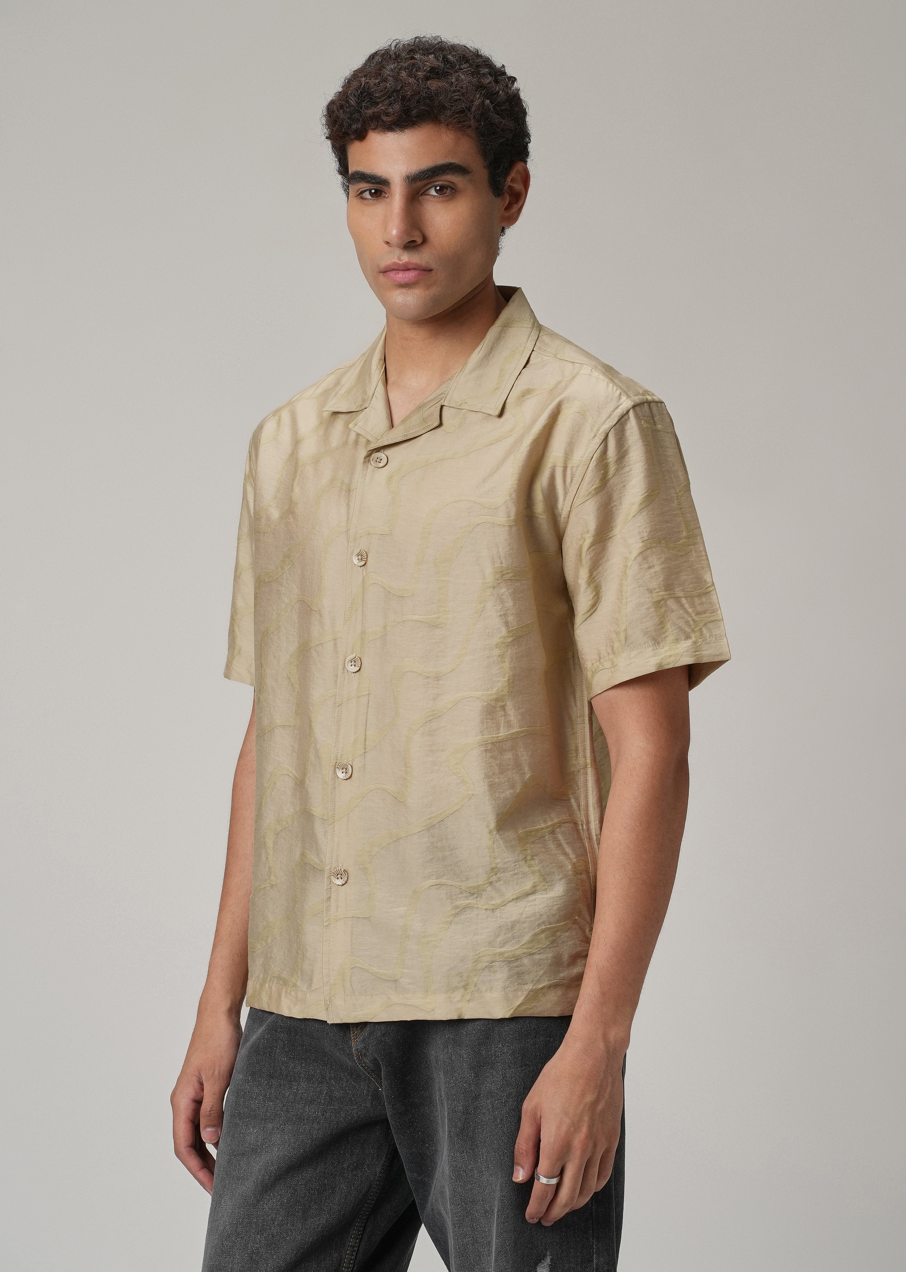 Beige Self Pattern Shirt