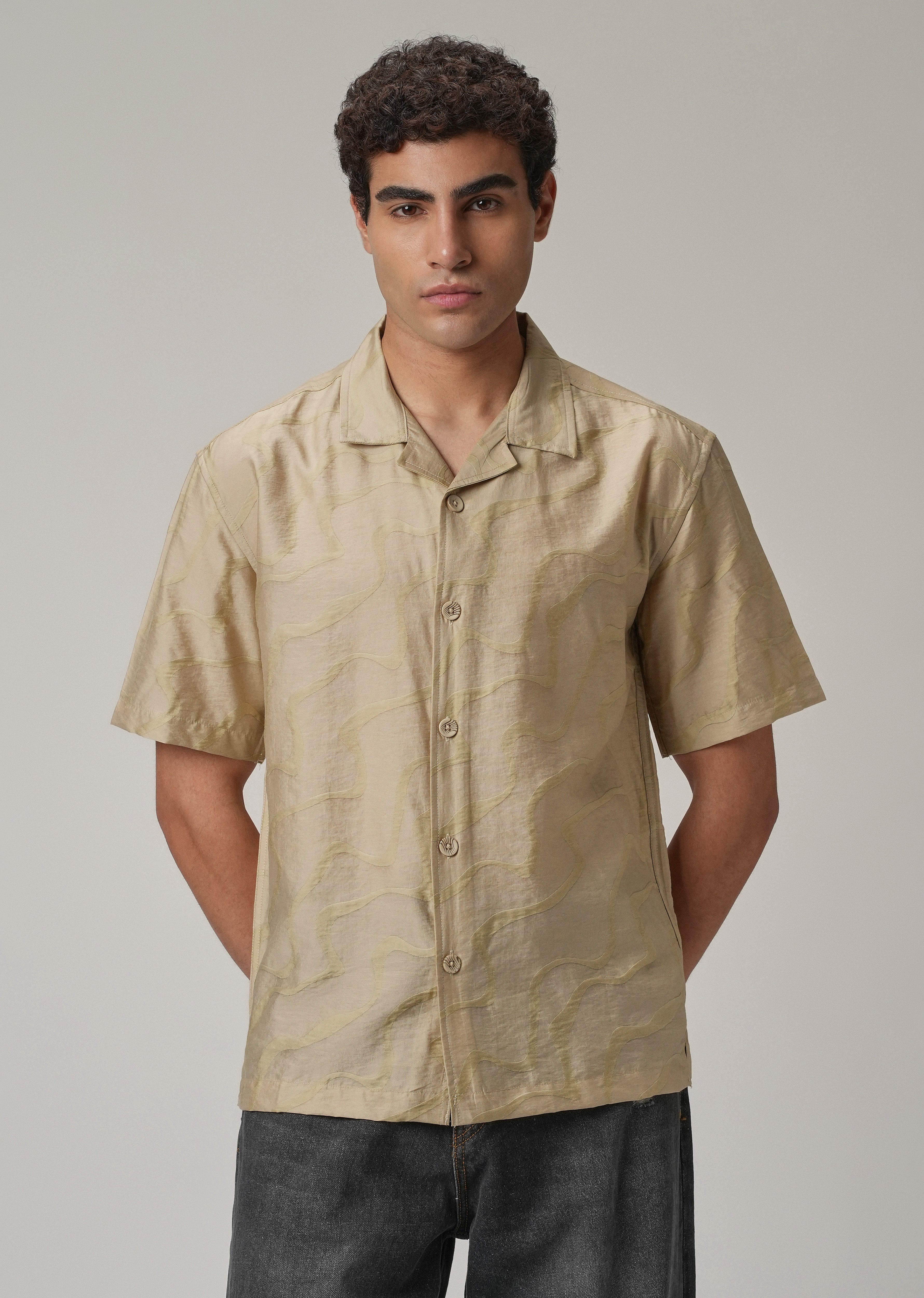 Beige Self Pattern Shirt