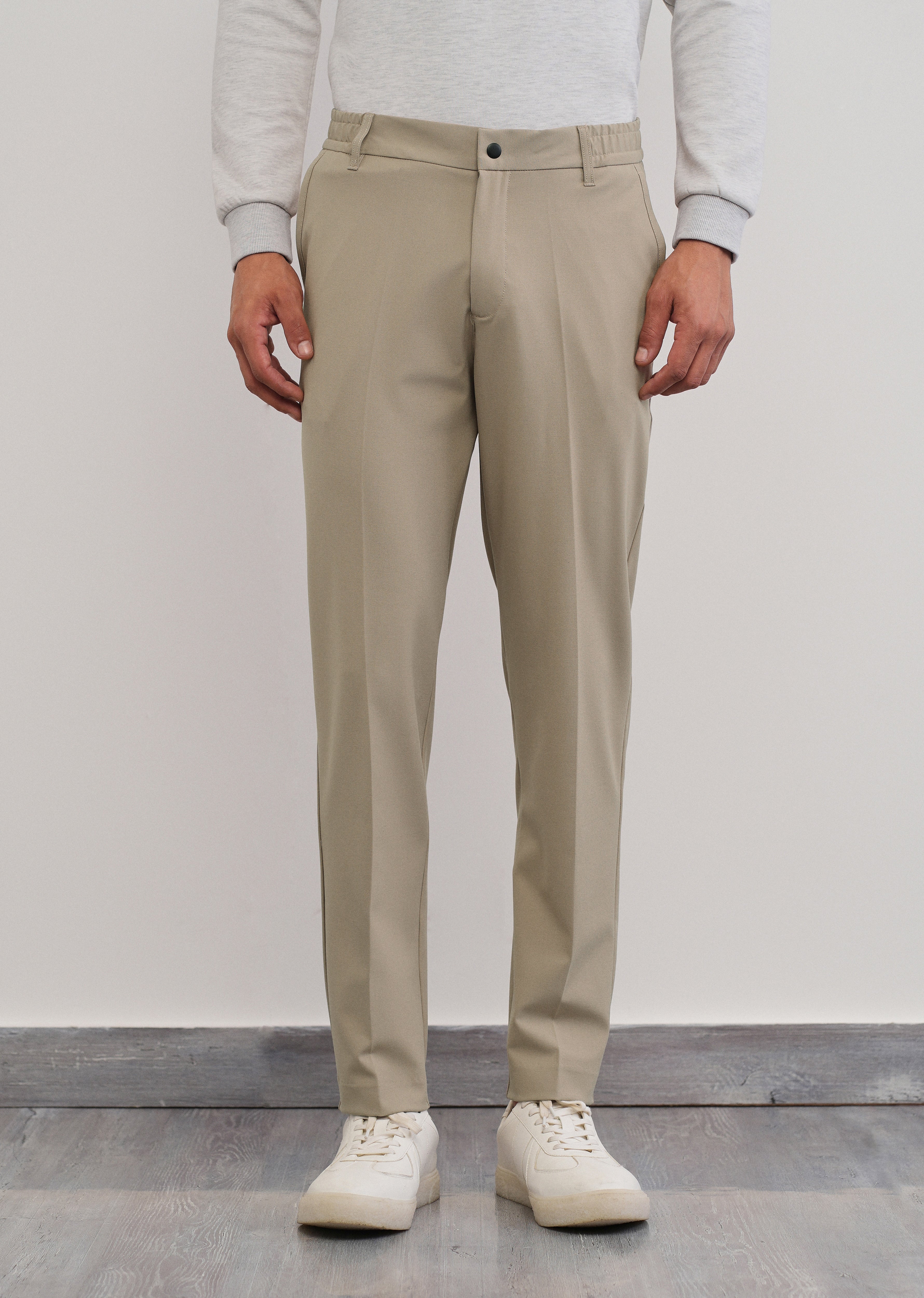 Beige Semi-Elastic Slim Fit Trouser