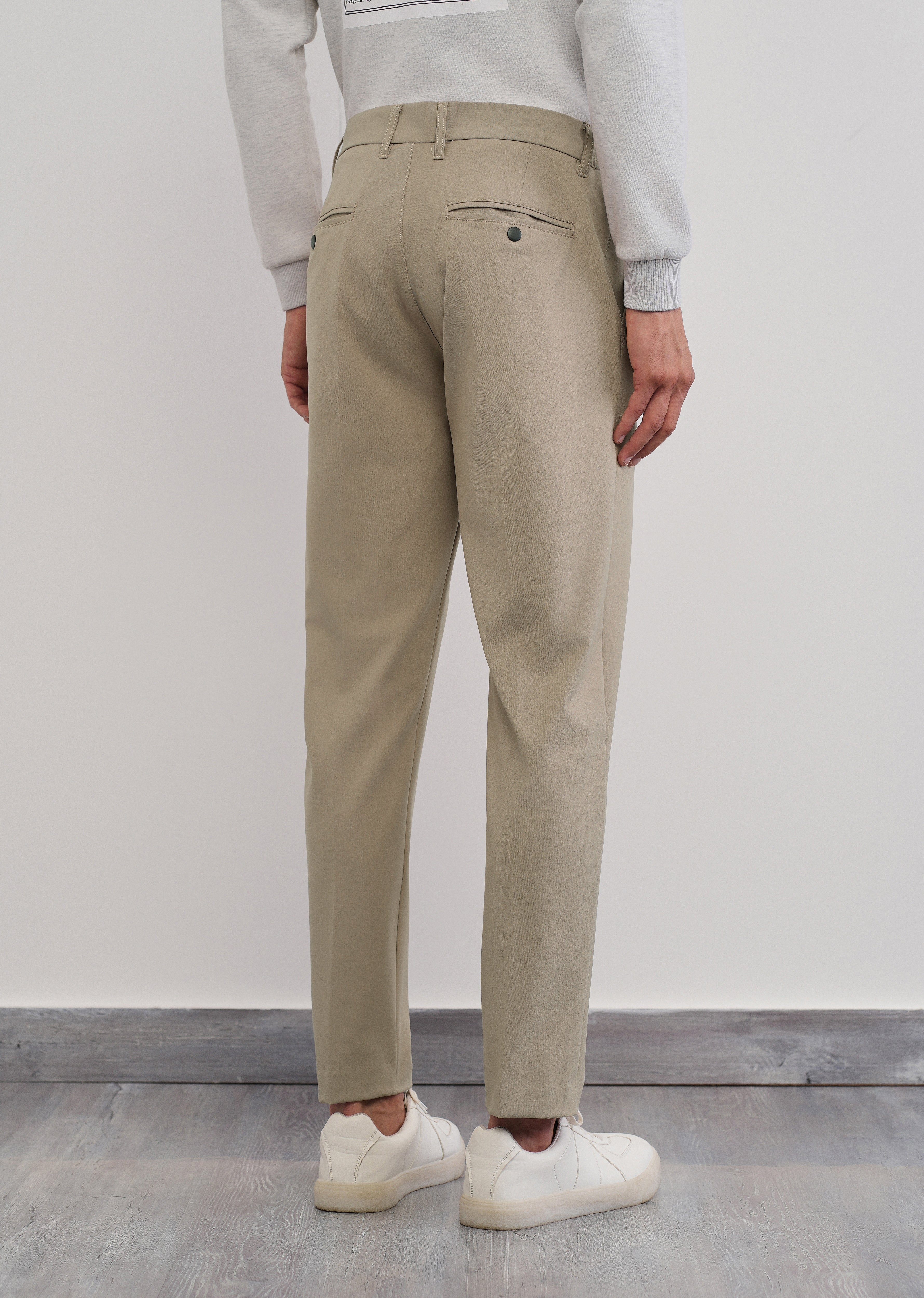 Beige Semi-Elastic Slim Fit Trouser