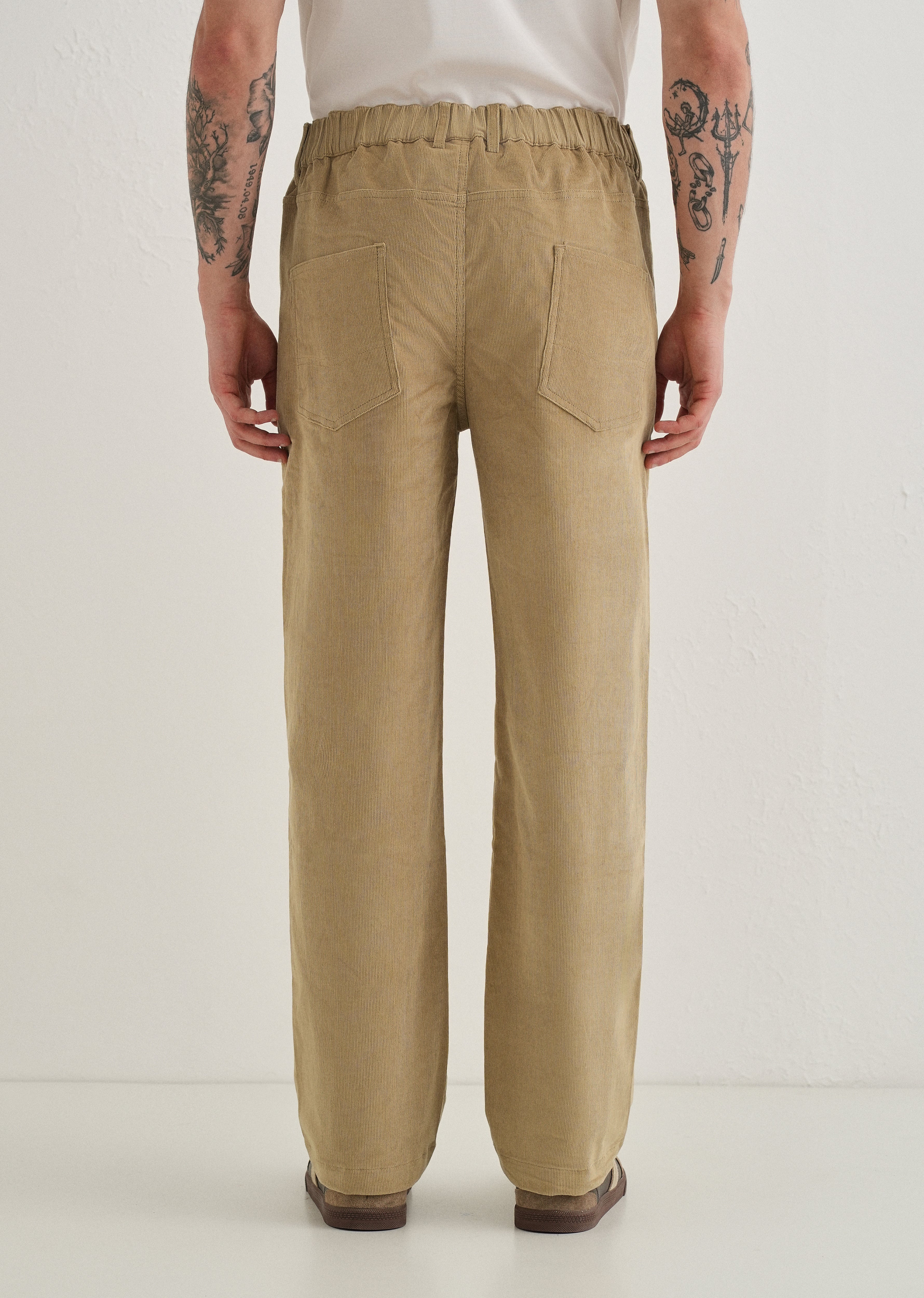 Beige Semi-Elasticated Corduroy Pant