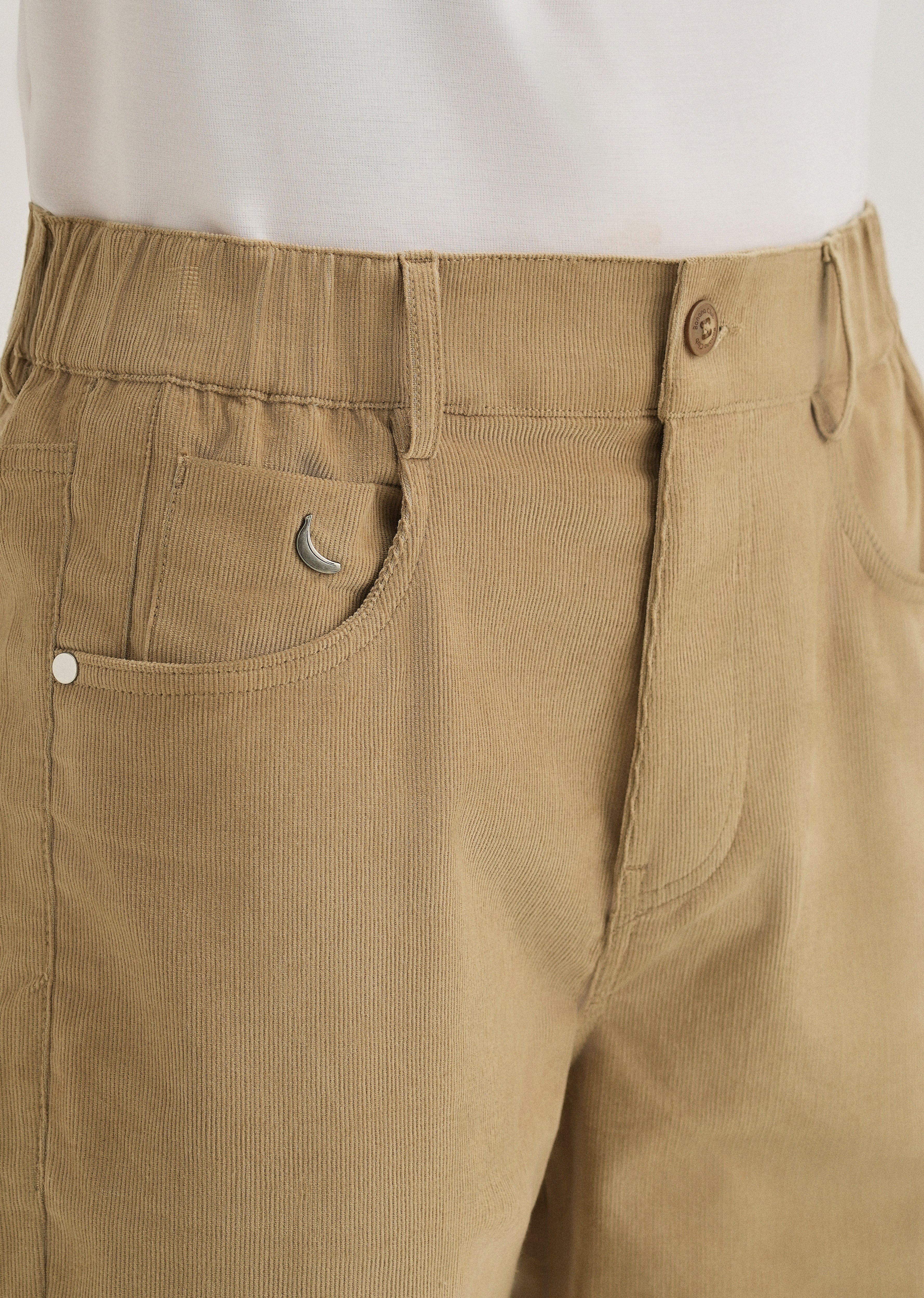 Beige Semi-Elasticated Corduroy Pant
