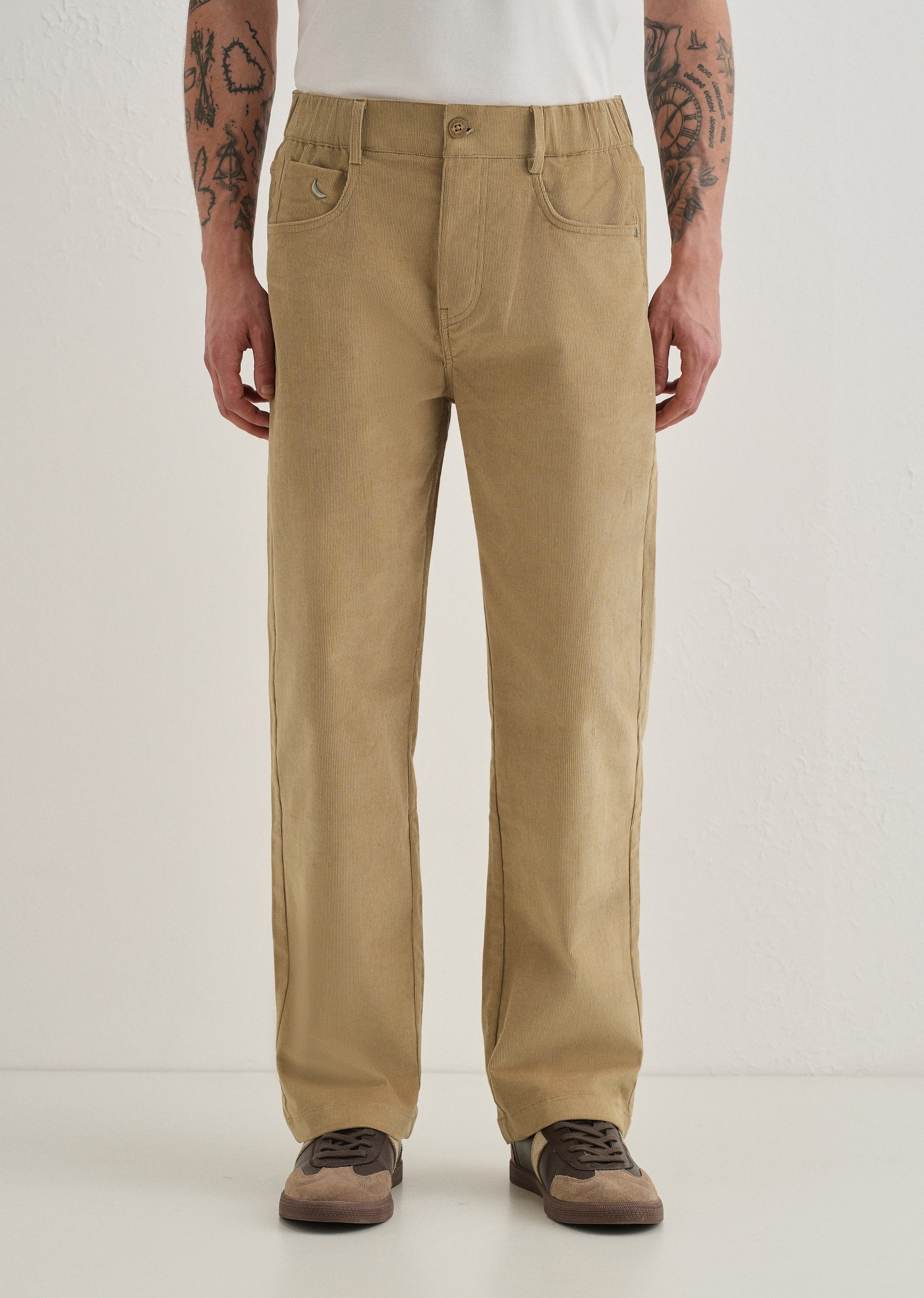 Beige Semi-Elasticated Corduroy Pant