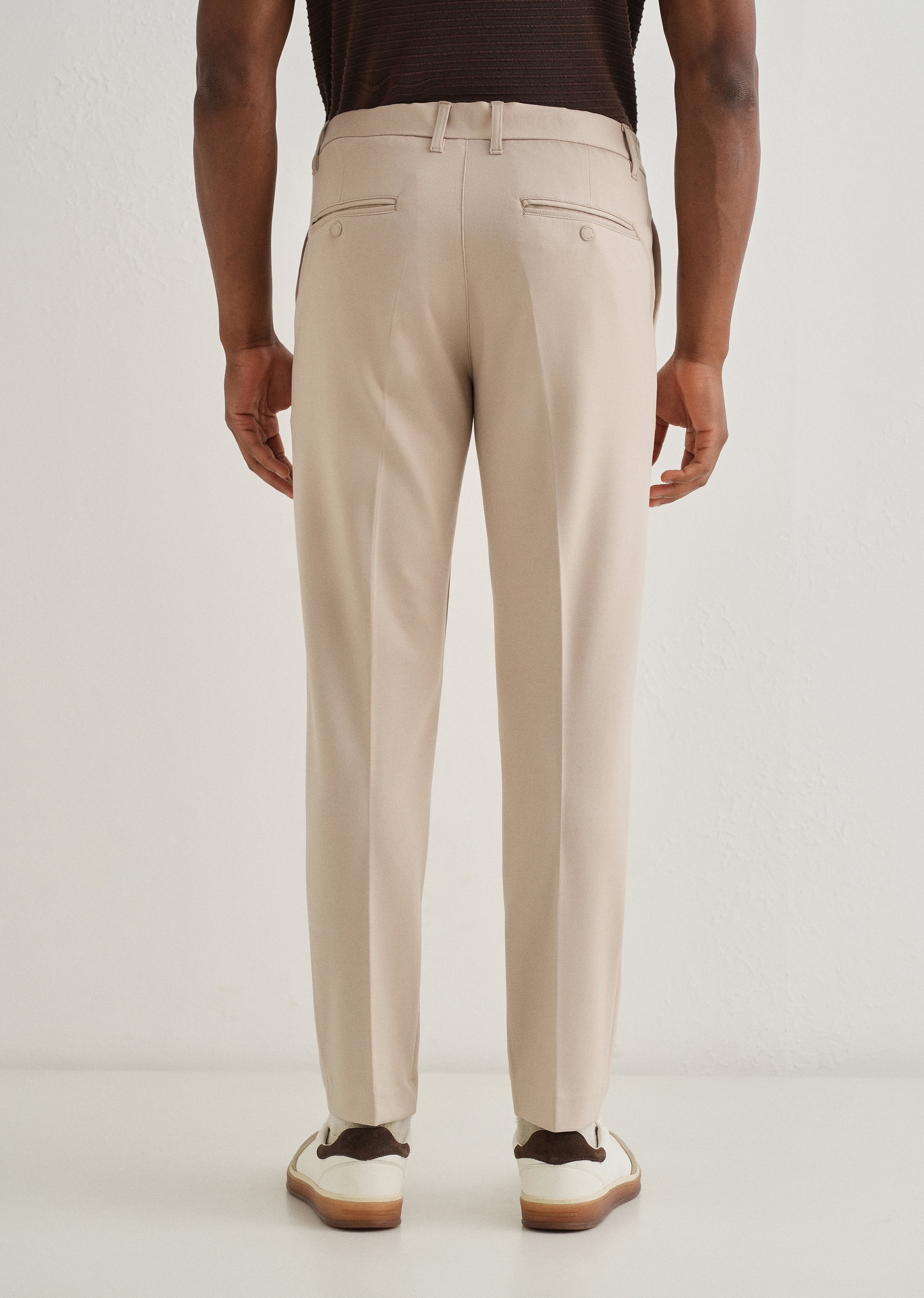 Beige Semi Elasticated Slim Fit Trouser
