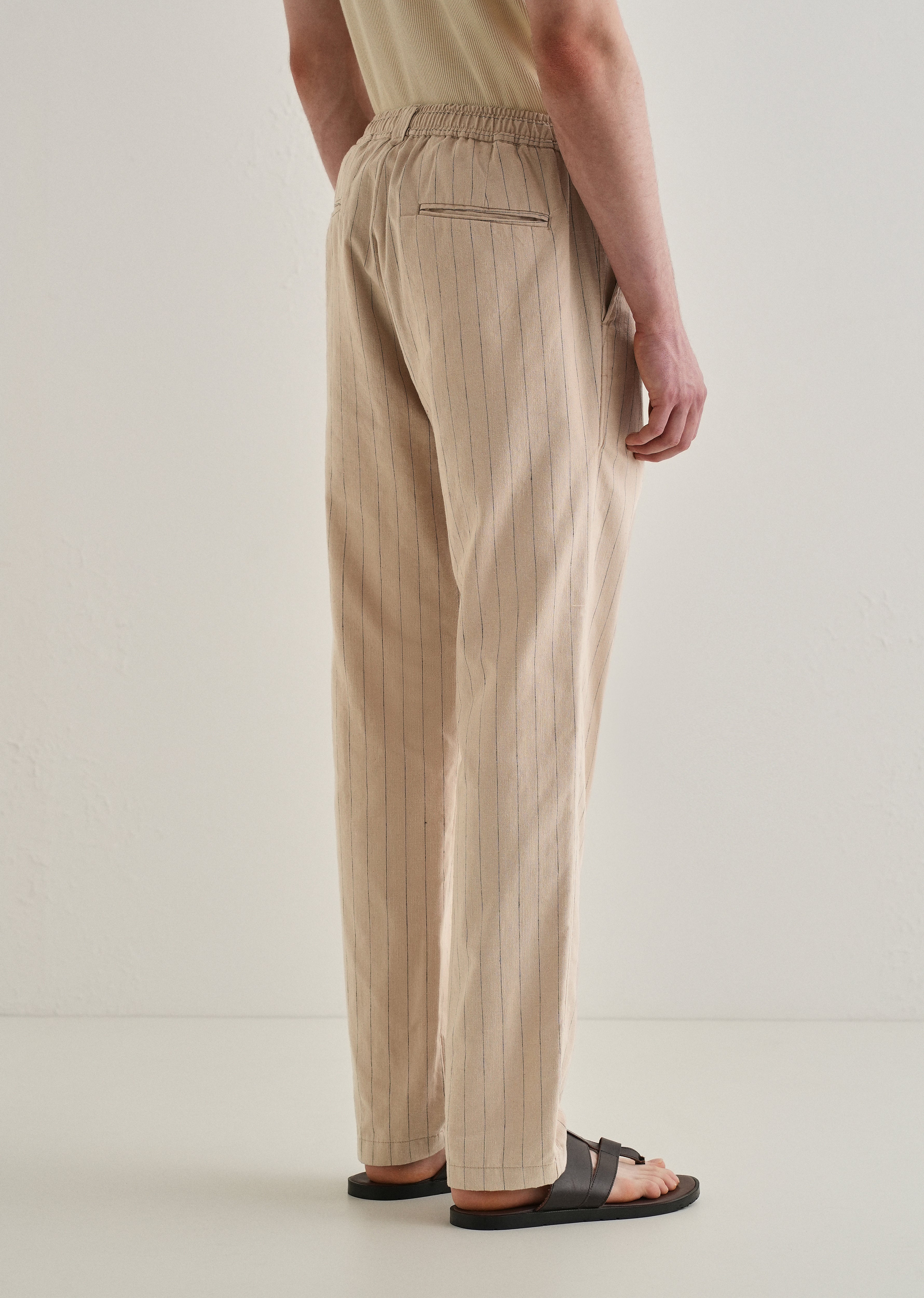 Beige Stripe Relaxed Linen Trouser