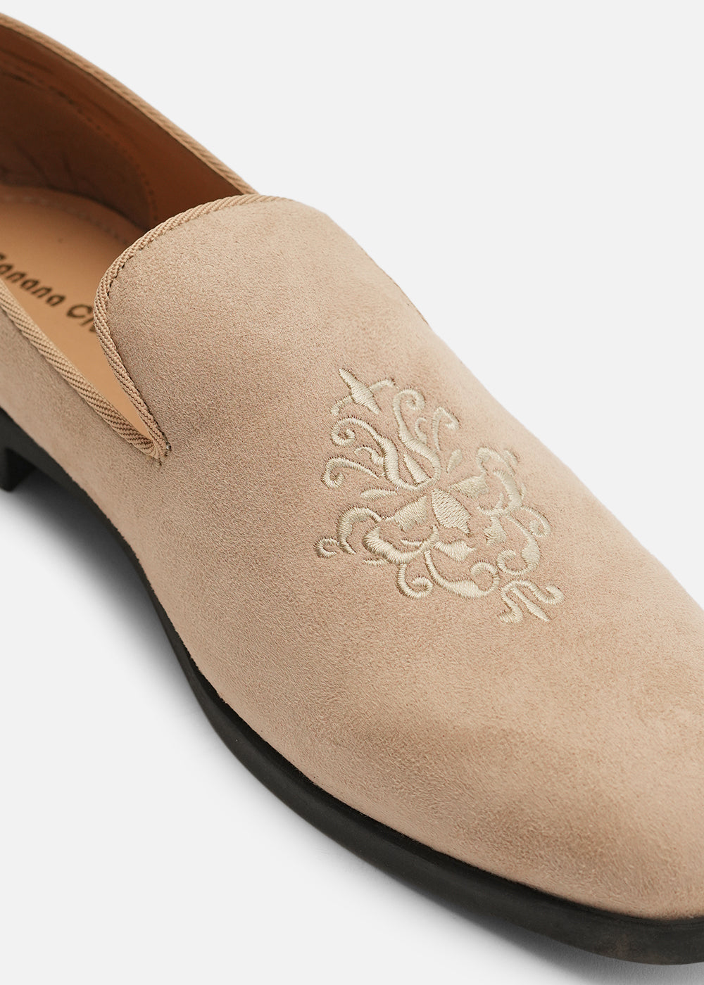 Beige Suede Embroidered Loafers