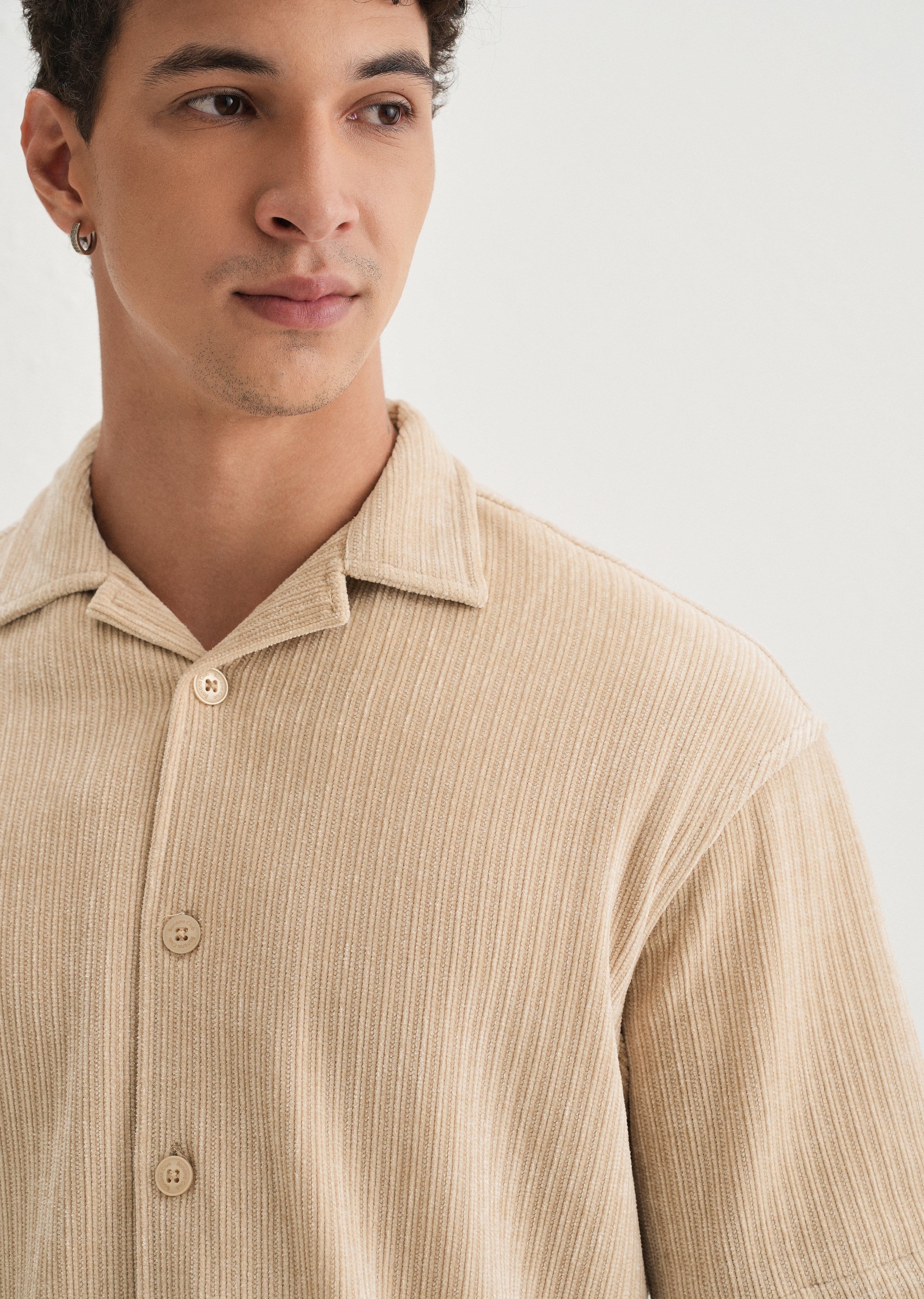 Beige Suede Knit Half Sleeve Shirt
