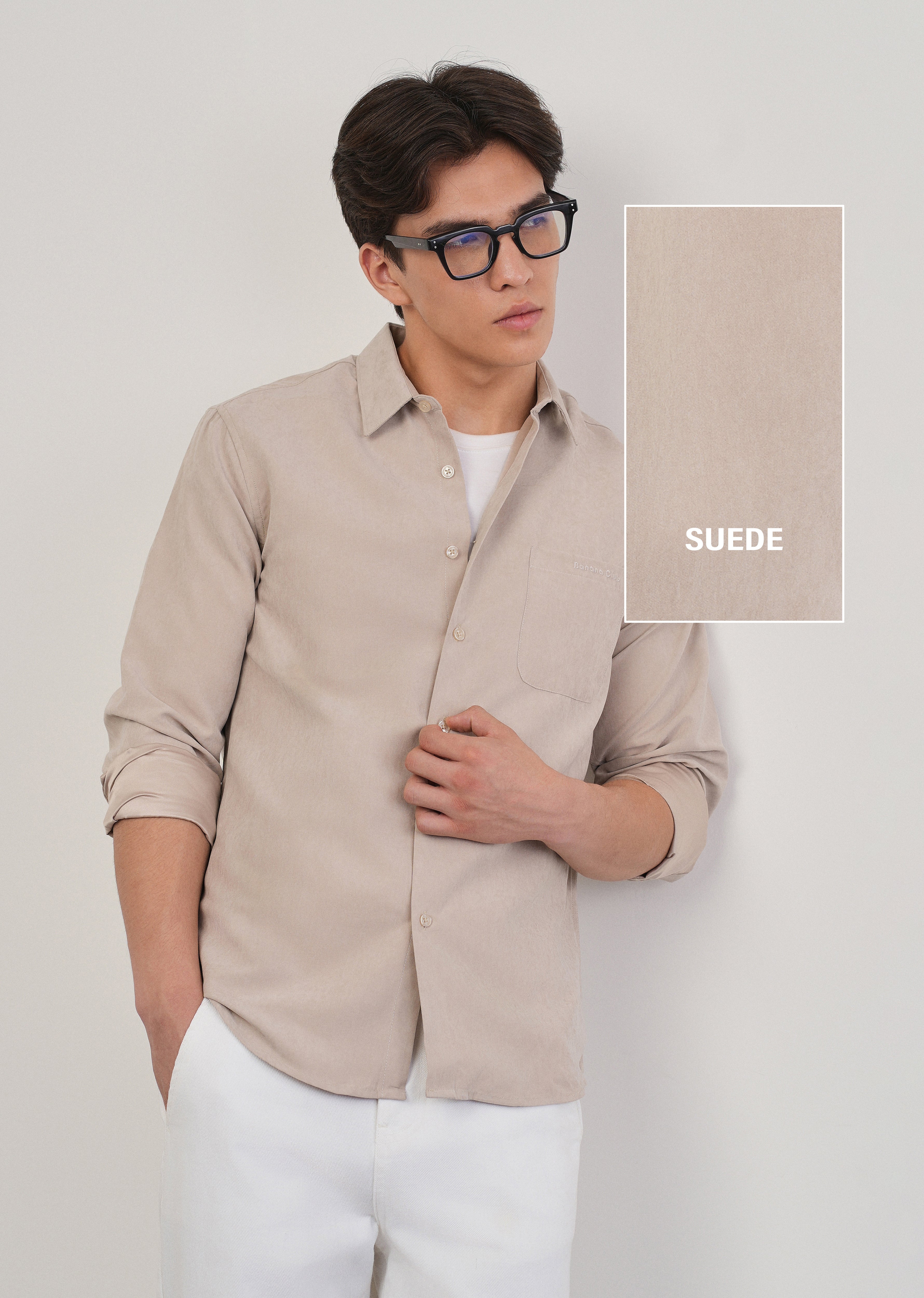 Beige Suede Plain Shirt
