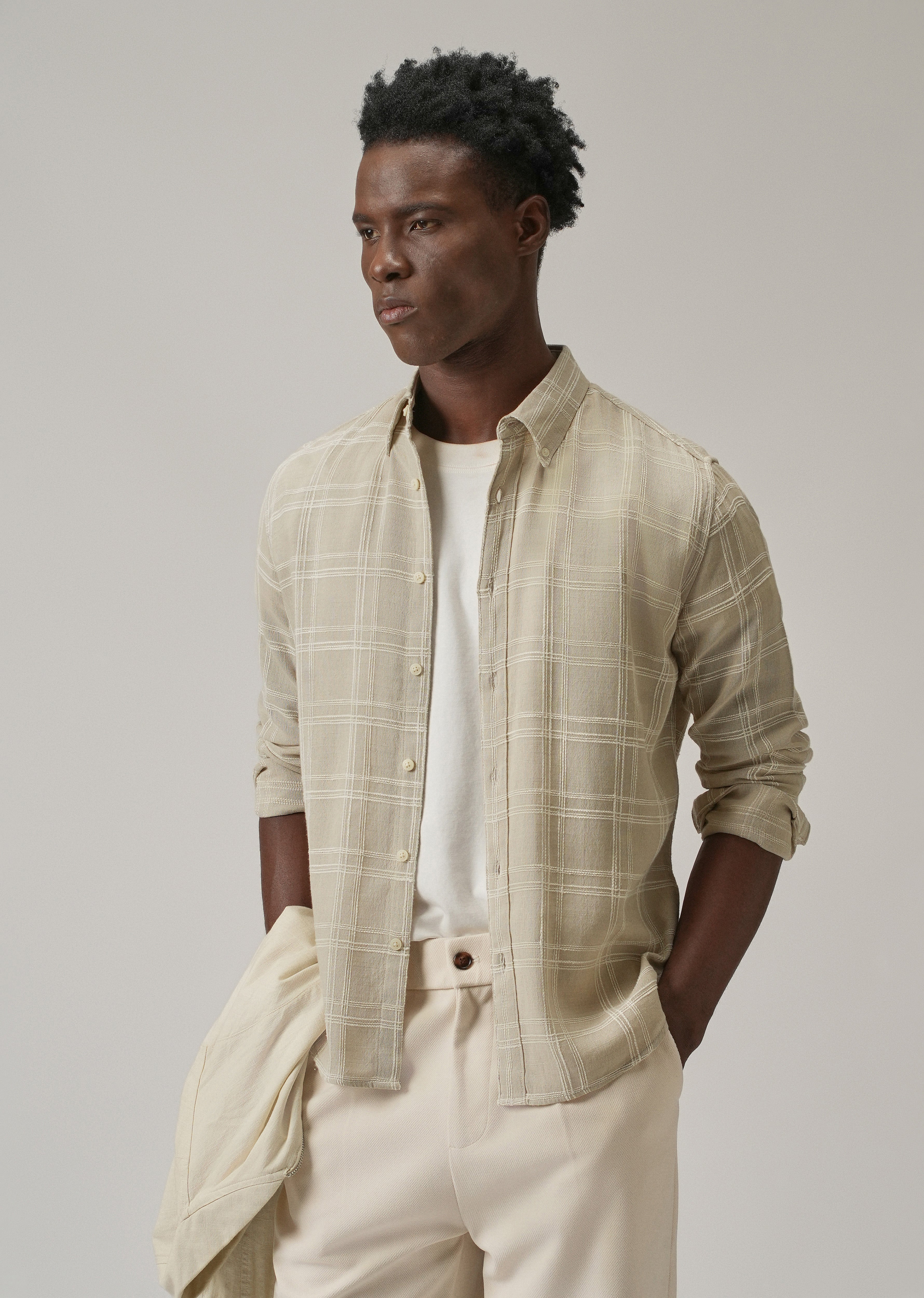 Beige Chenille Check Shirt
