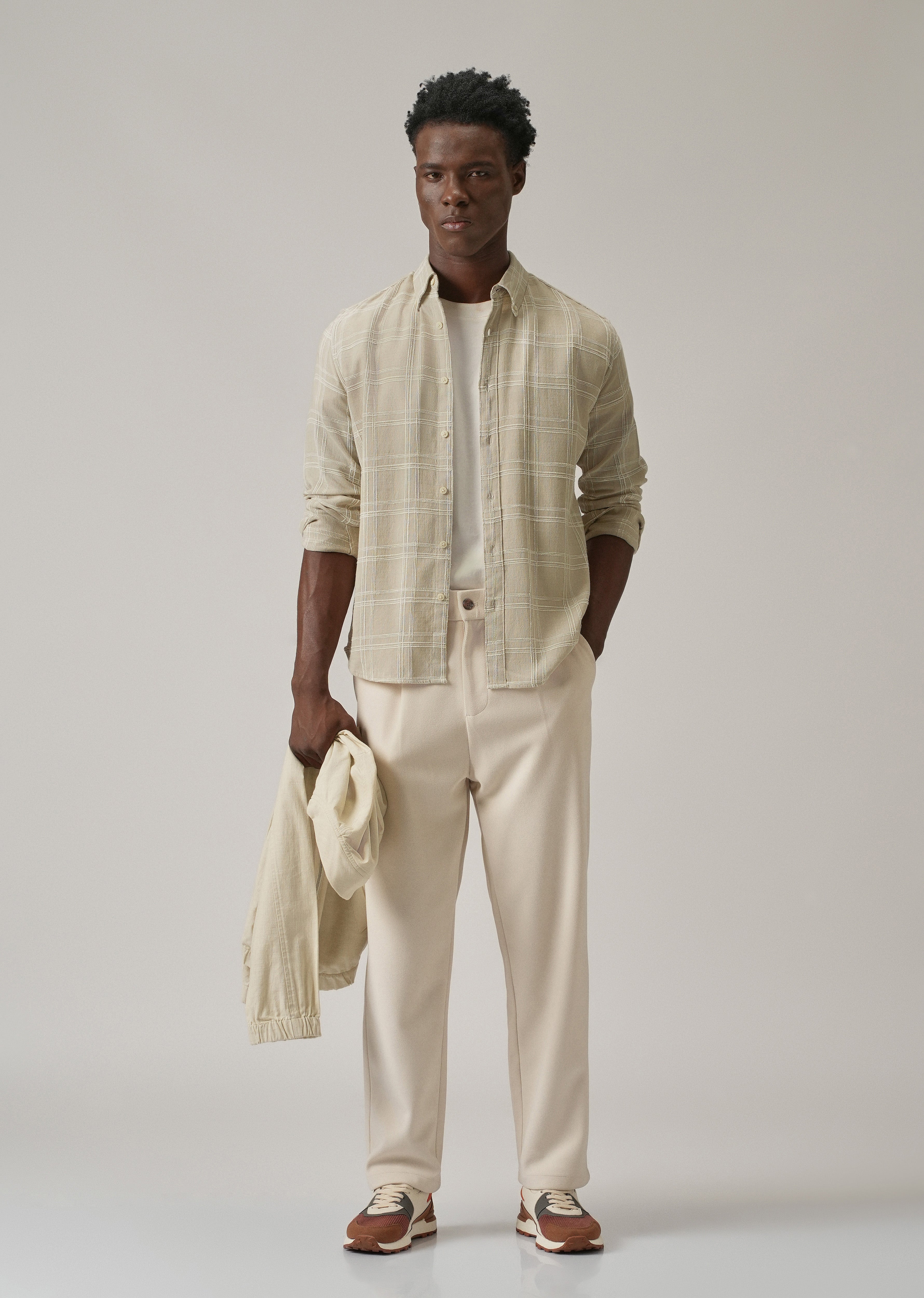 Beige Chenille Check Shirt