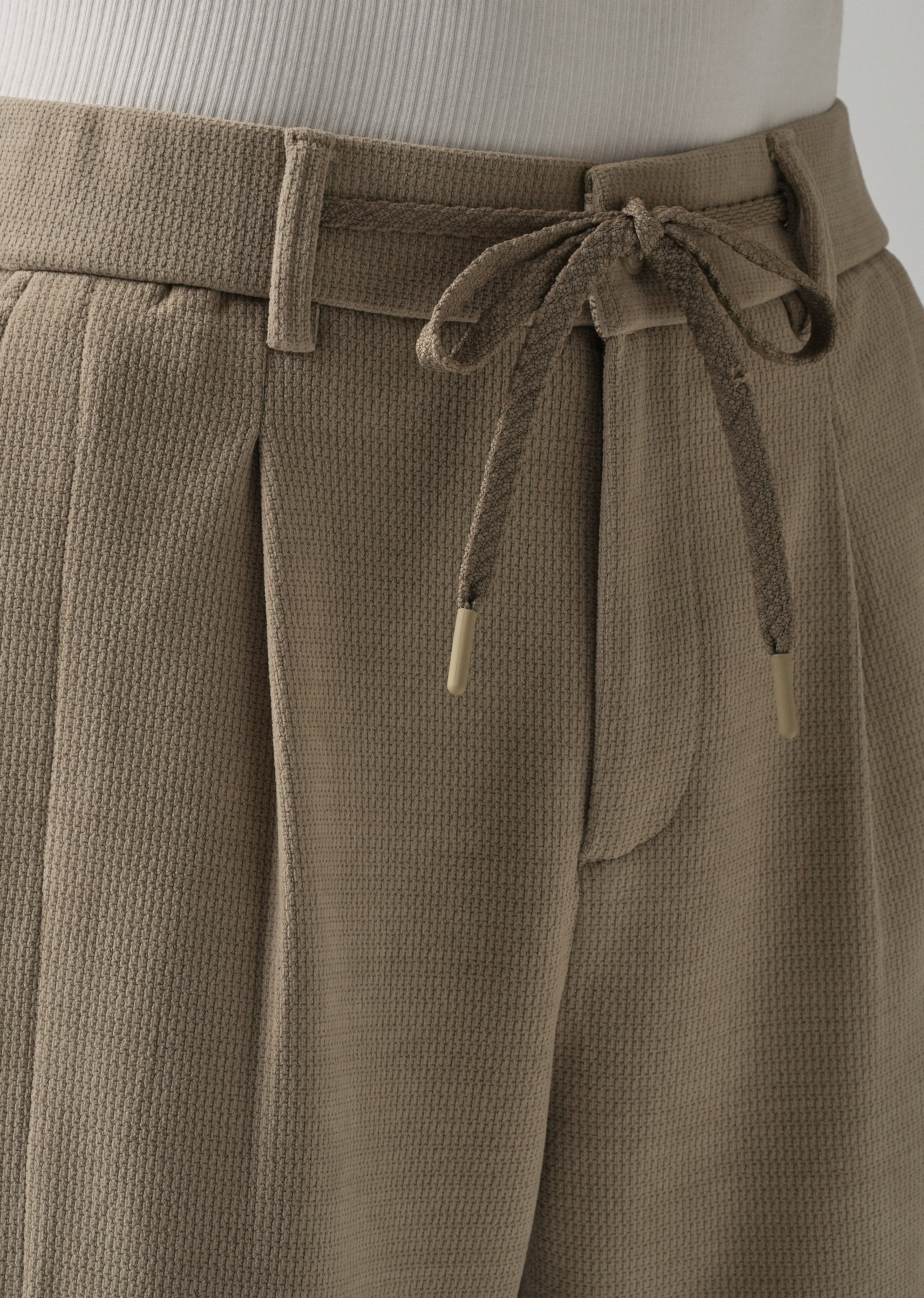 Beige Textured Suede Drawstring Pant