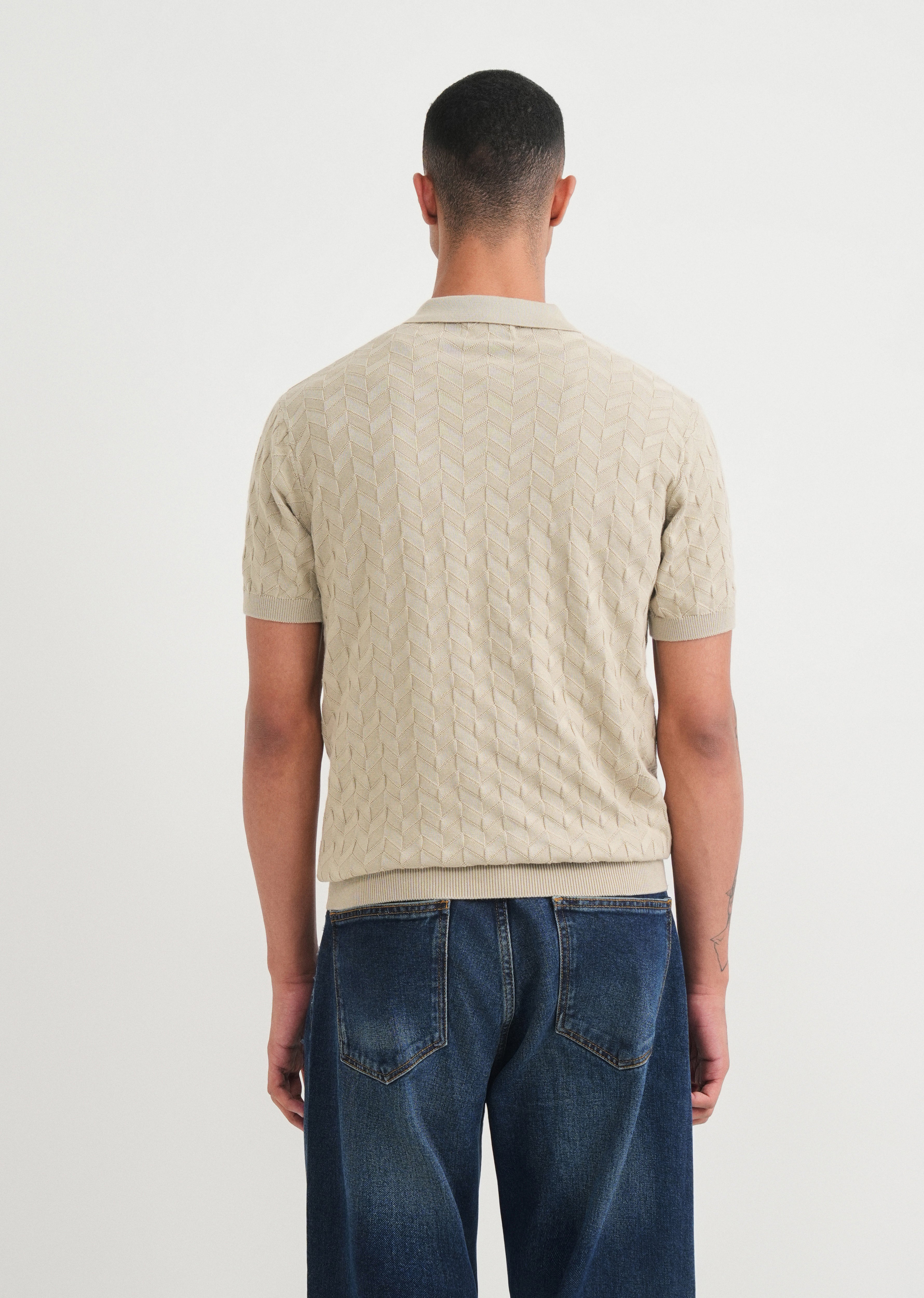 Beige Textured Knitted Polo