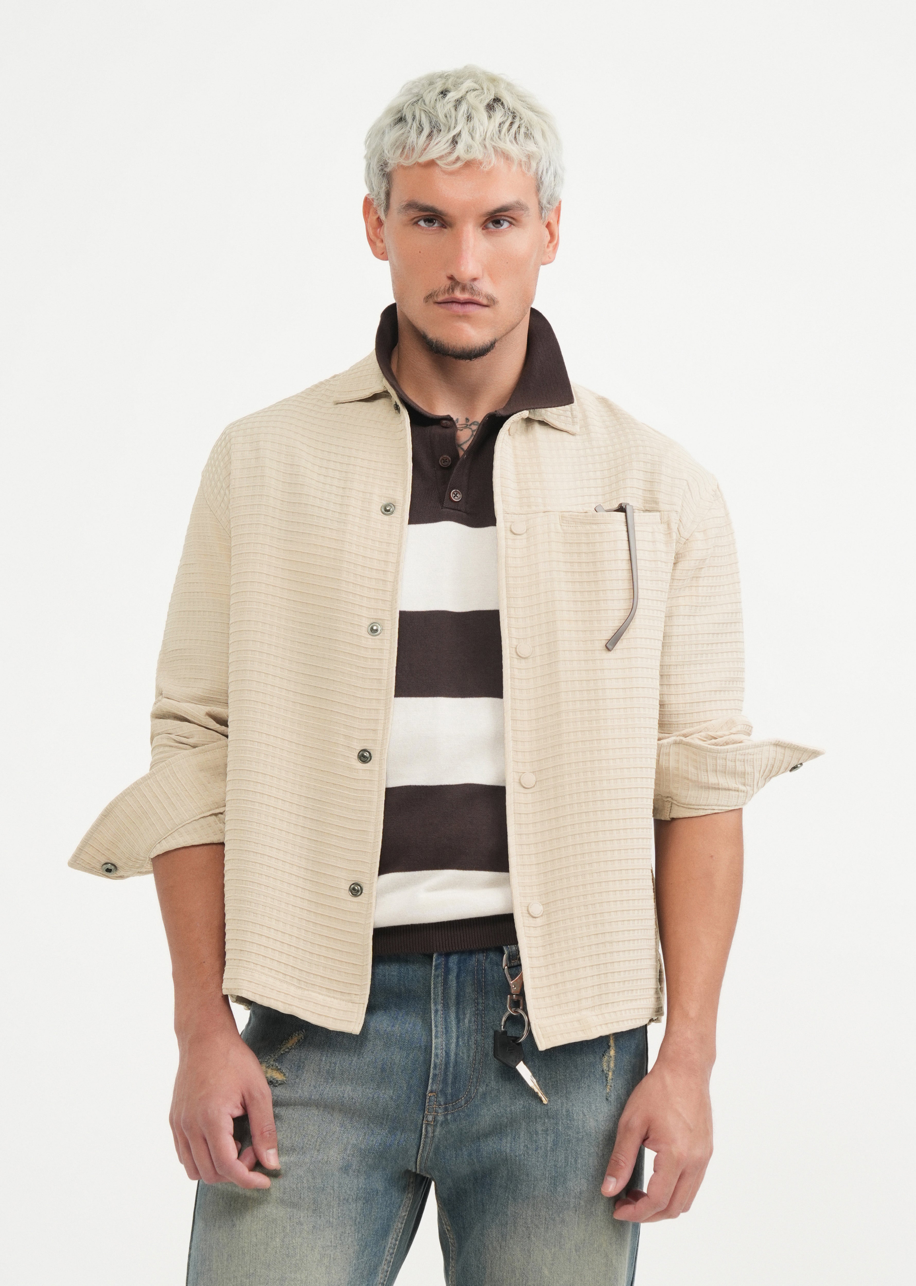 Beige Textured Shacket