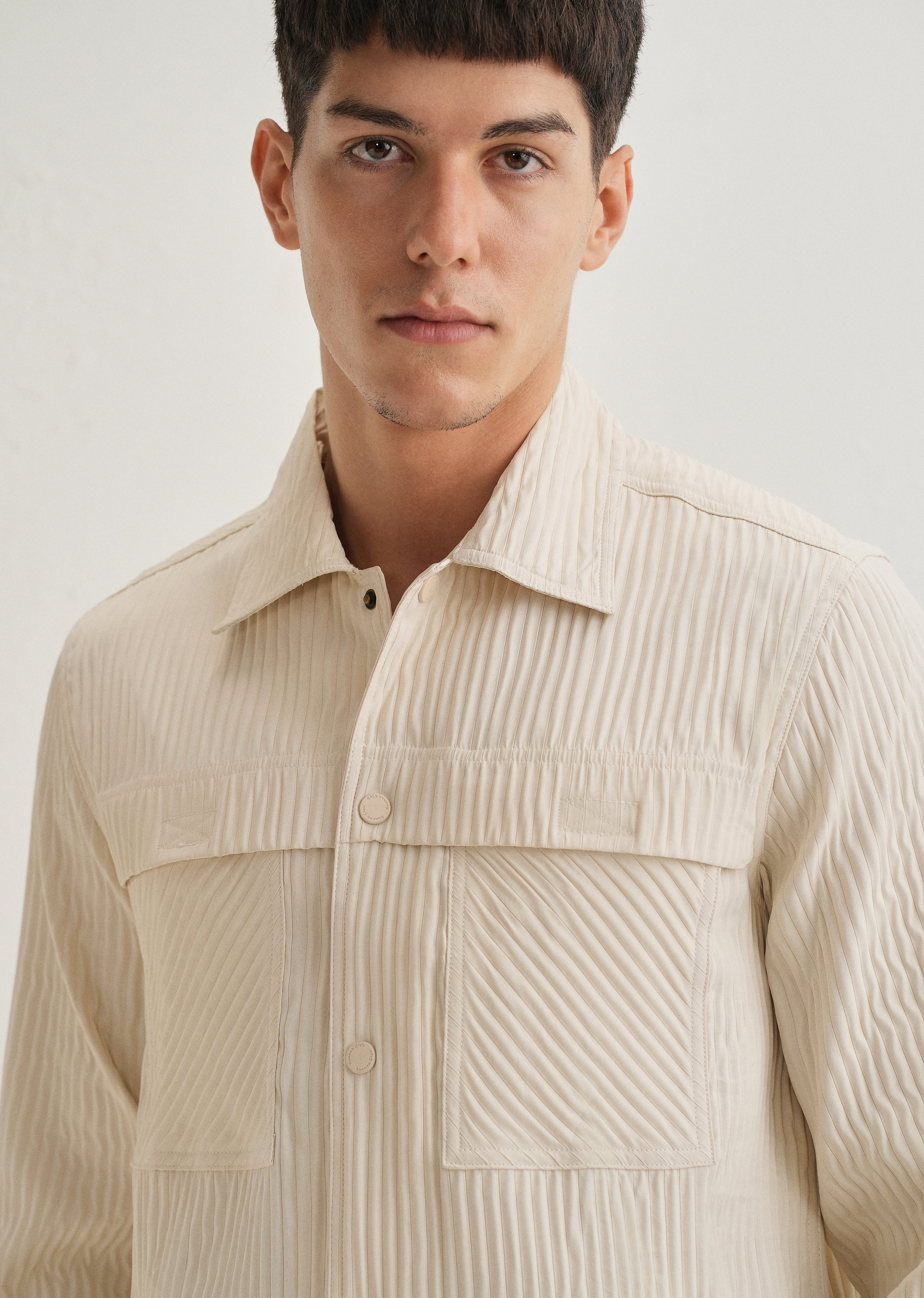 Beige Textured Utility Shacket