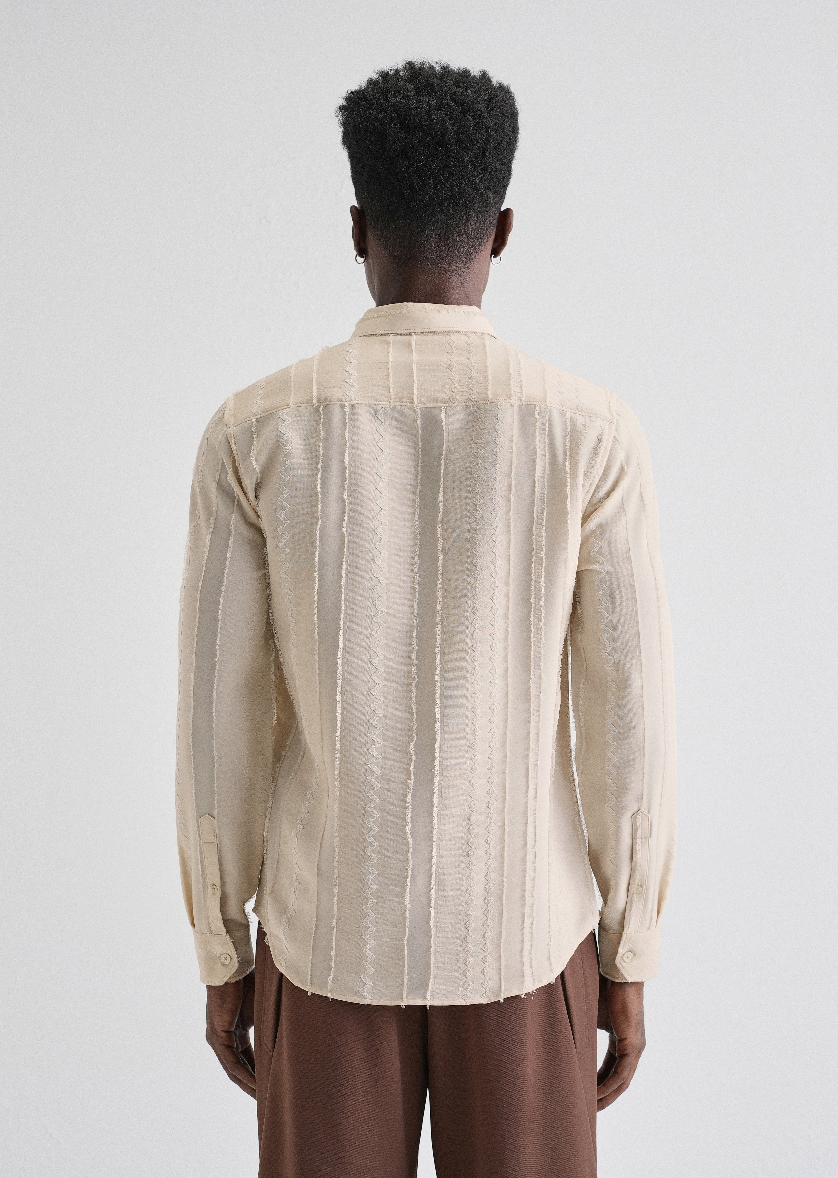 Beige Vertical Chevron Striped Shirt