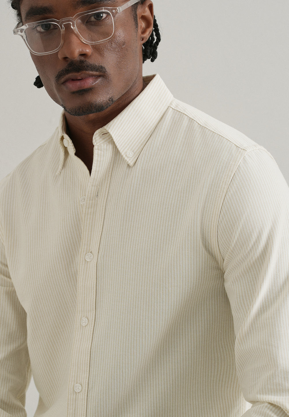 Beige Vertical Striped Cotton Shirt
