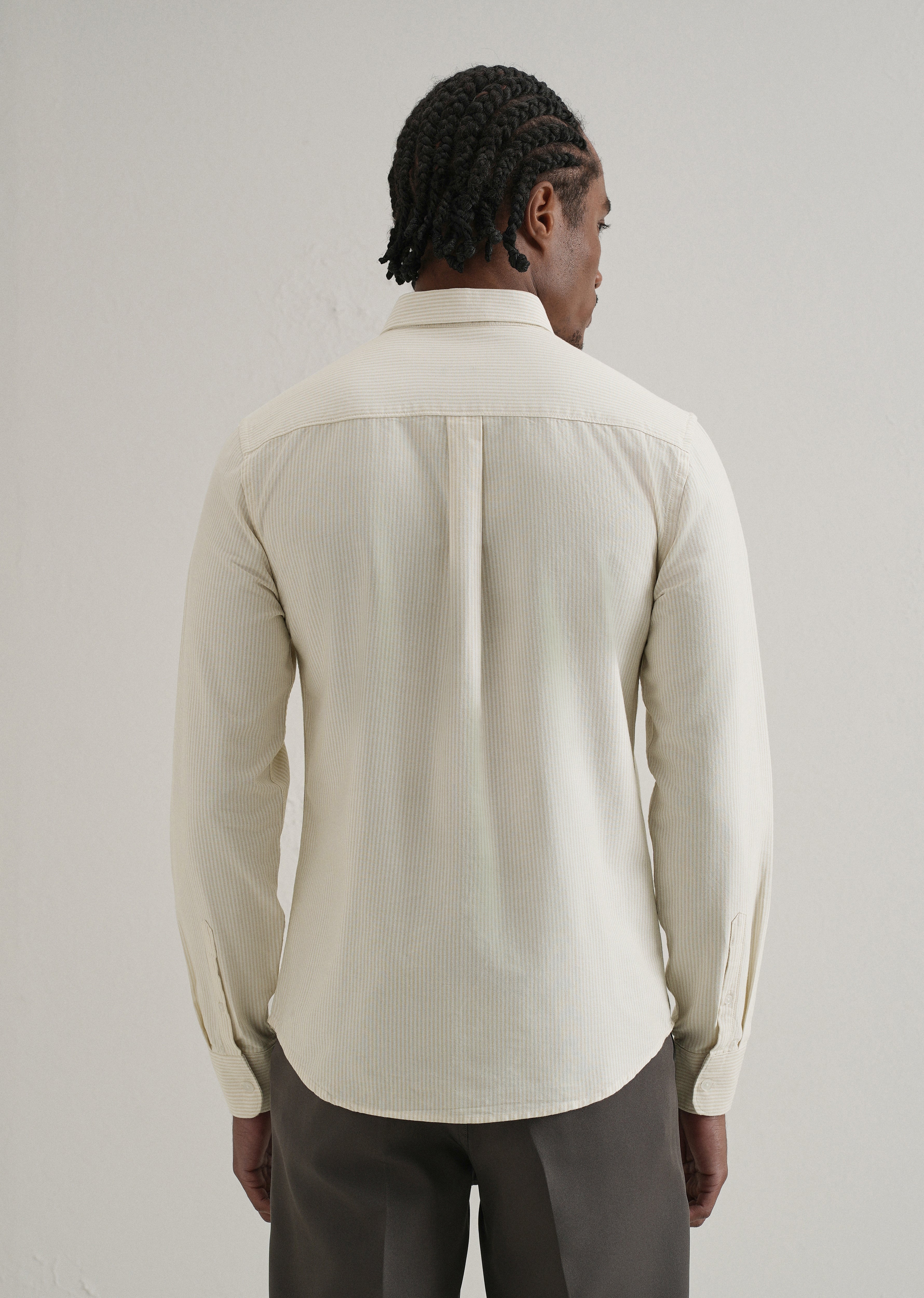 Beige Vertical Striped Cotton Shirt