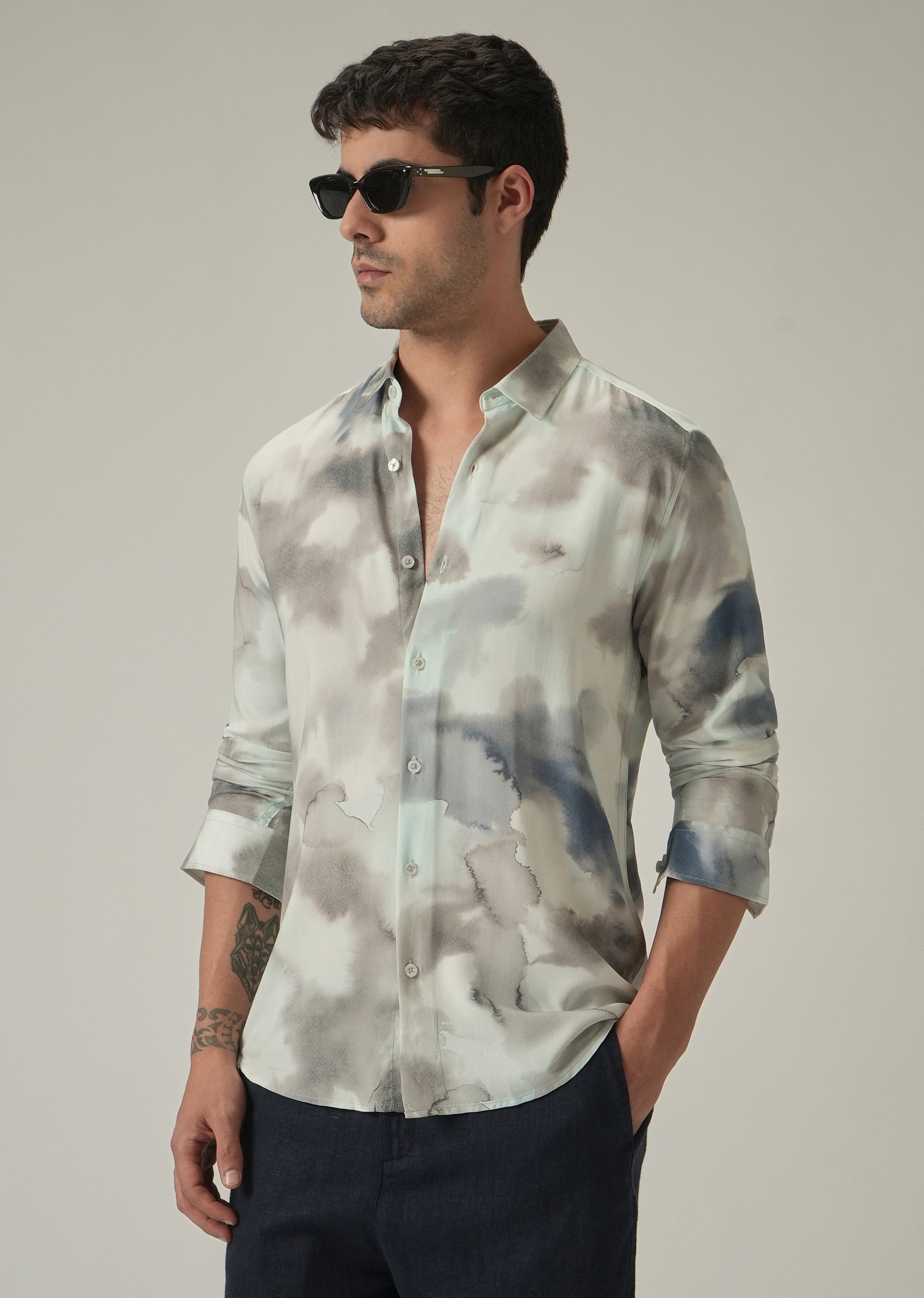 Beige Wash Print Shirt