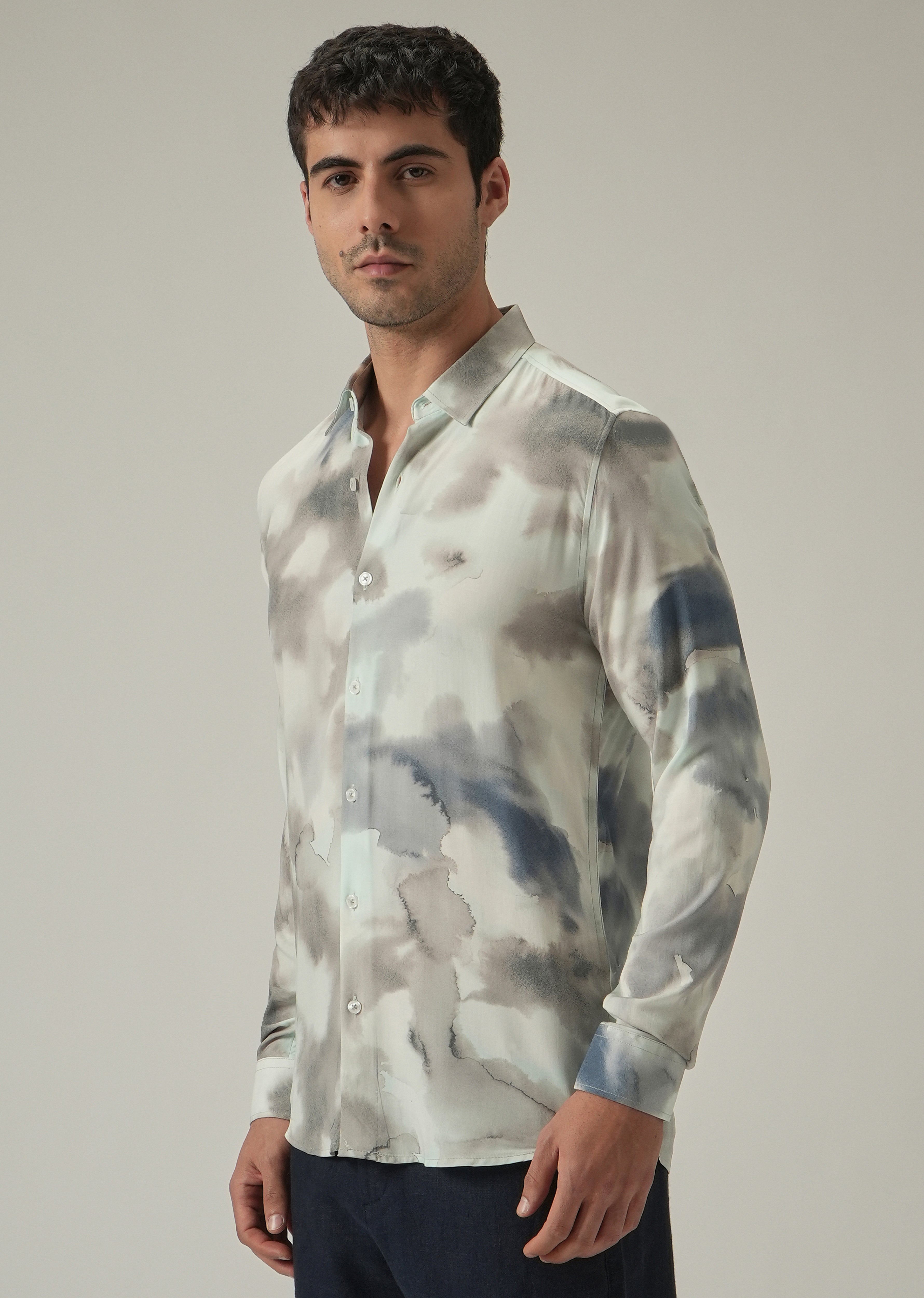 Beige Wash Print Shirt