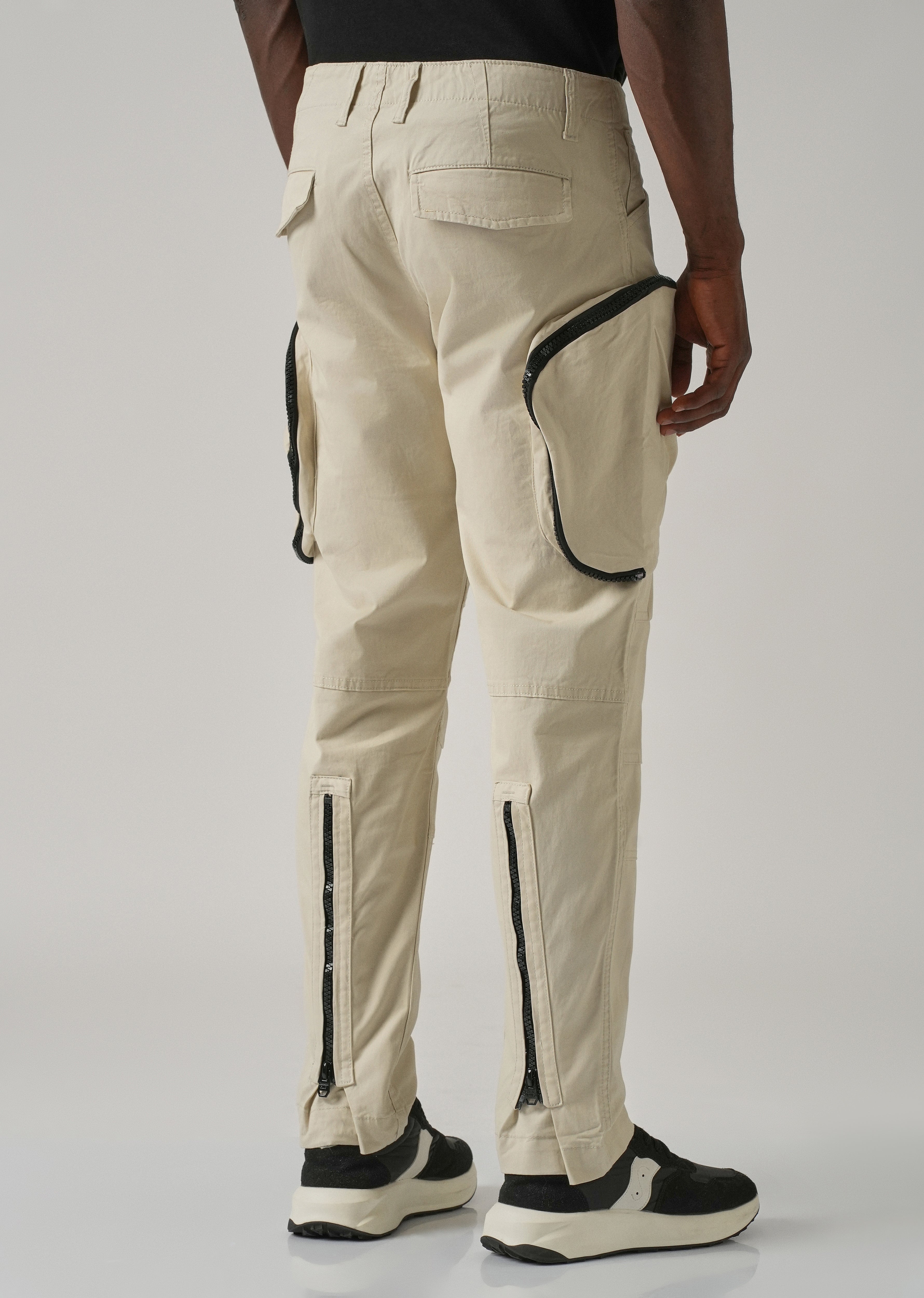 Beige Zipper Cargo Pant