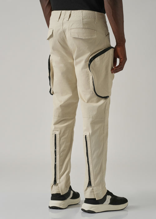 Beige Zipper Cargo Pant