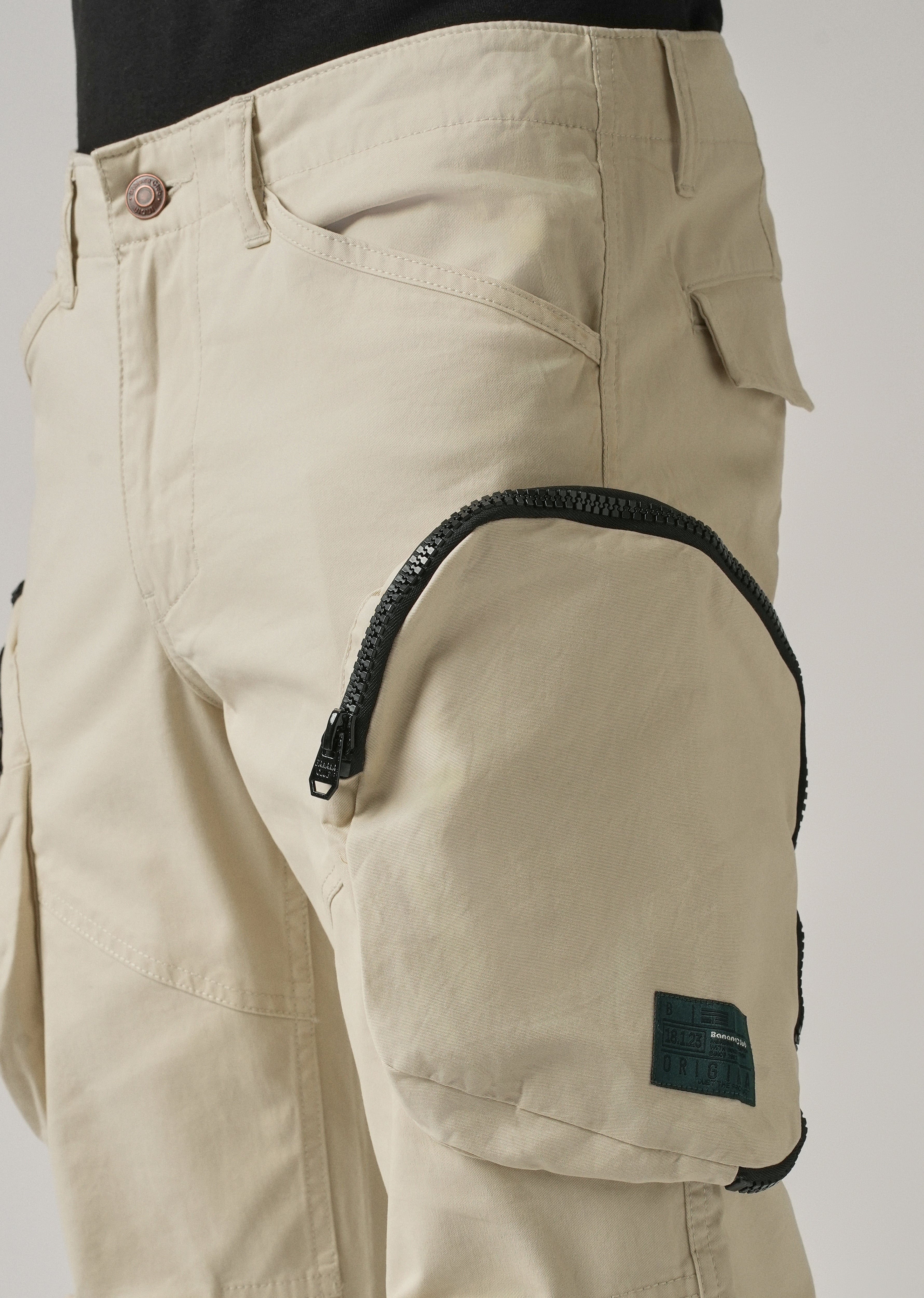 Beige Zipper Cargo Pant