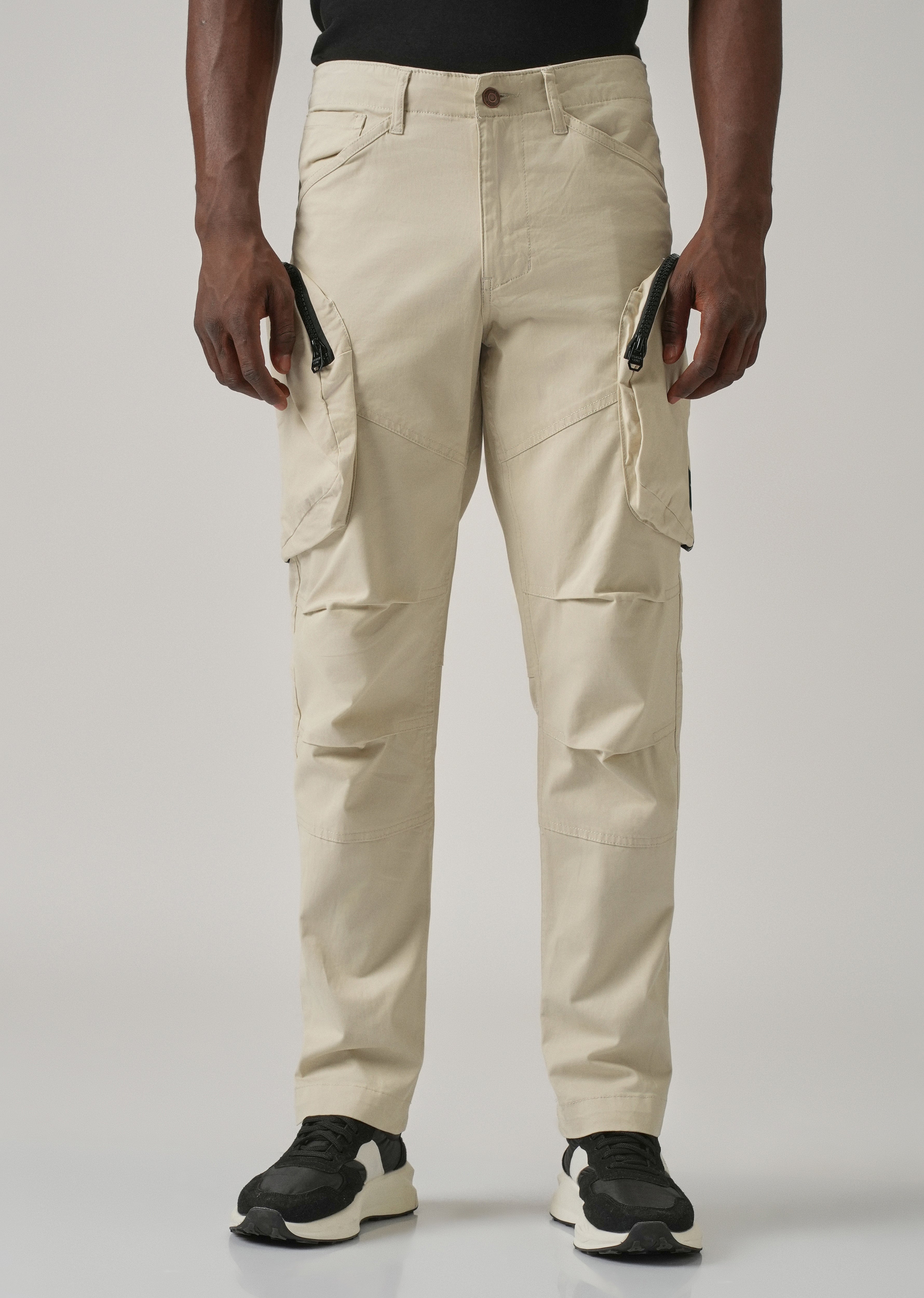 Beige Zipper Cargo Pant