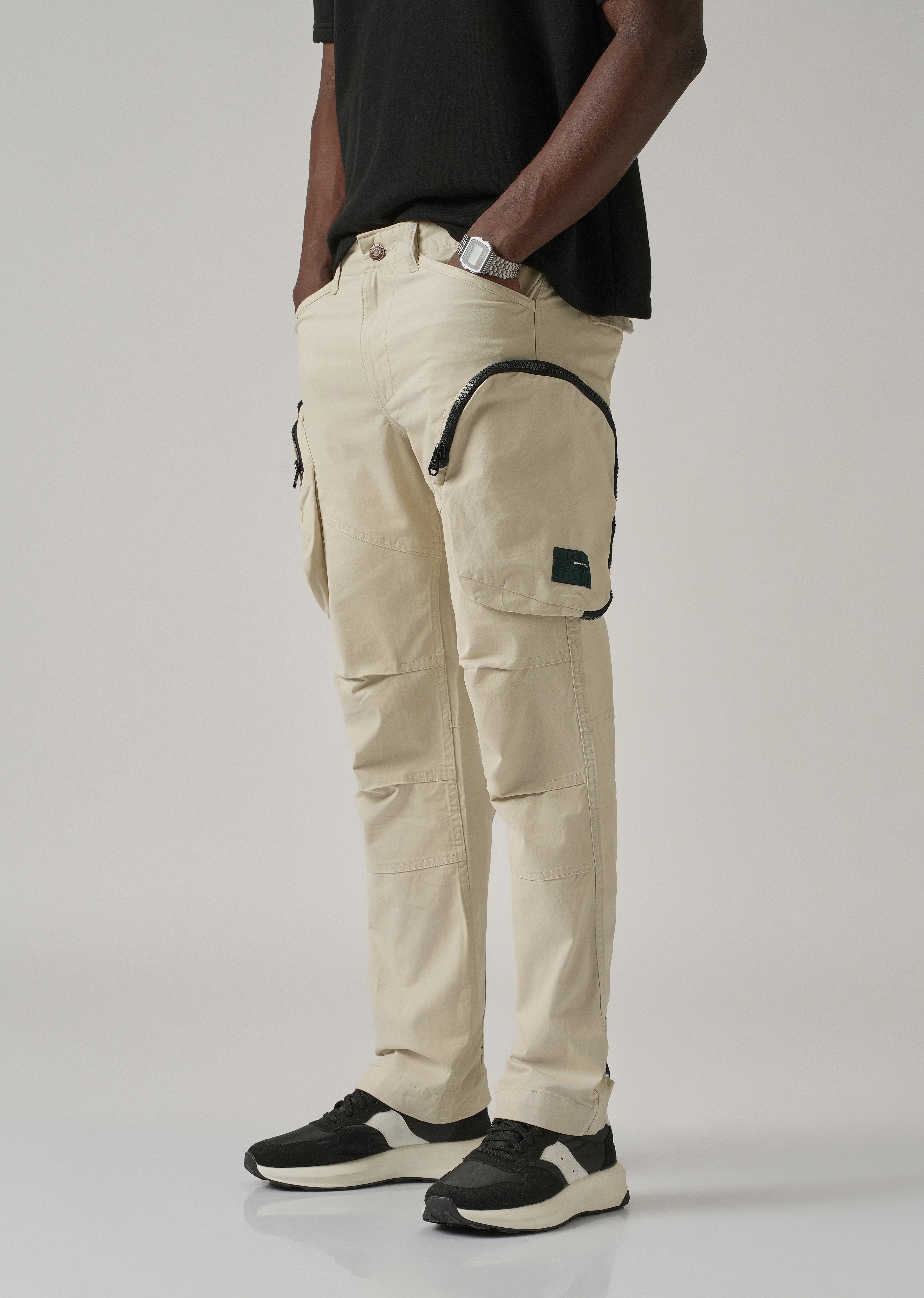 Beige Zipper Cargo Pant