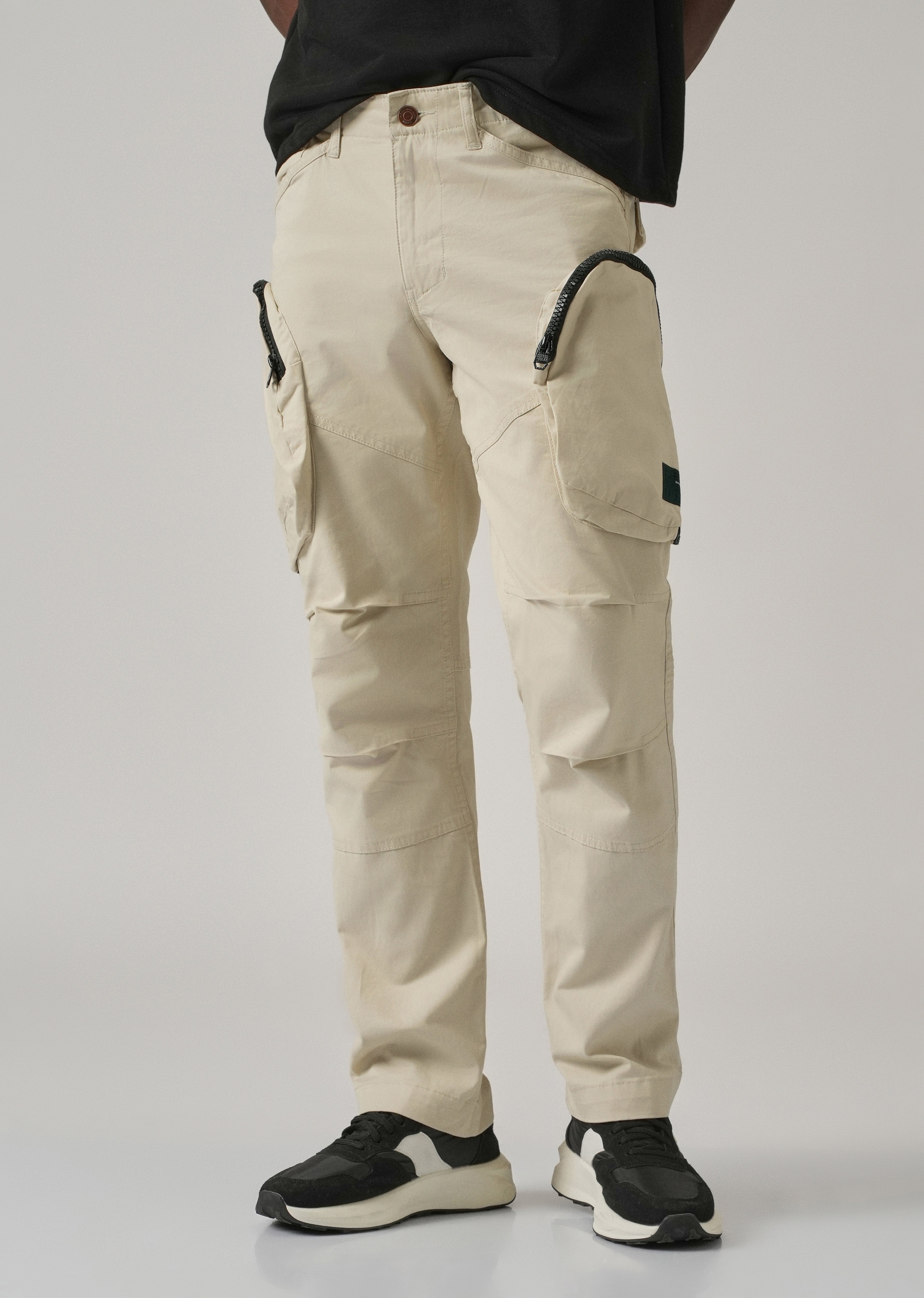 Beige Zipper Cargo Pant