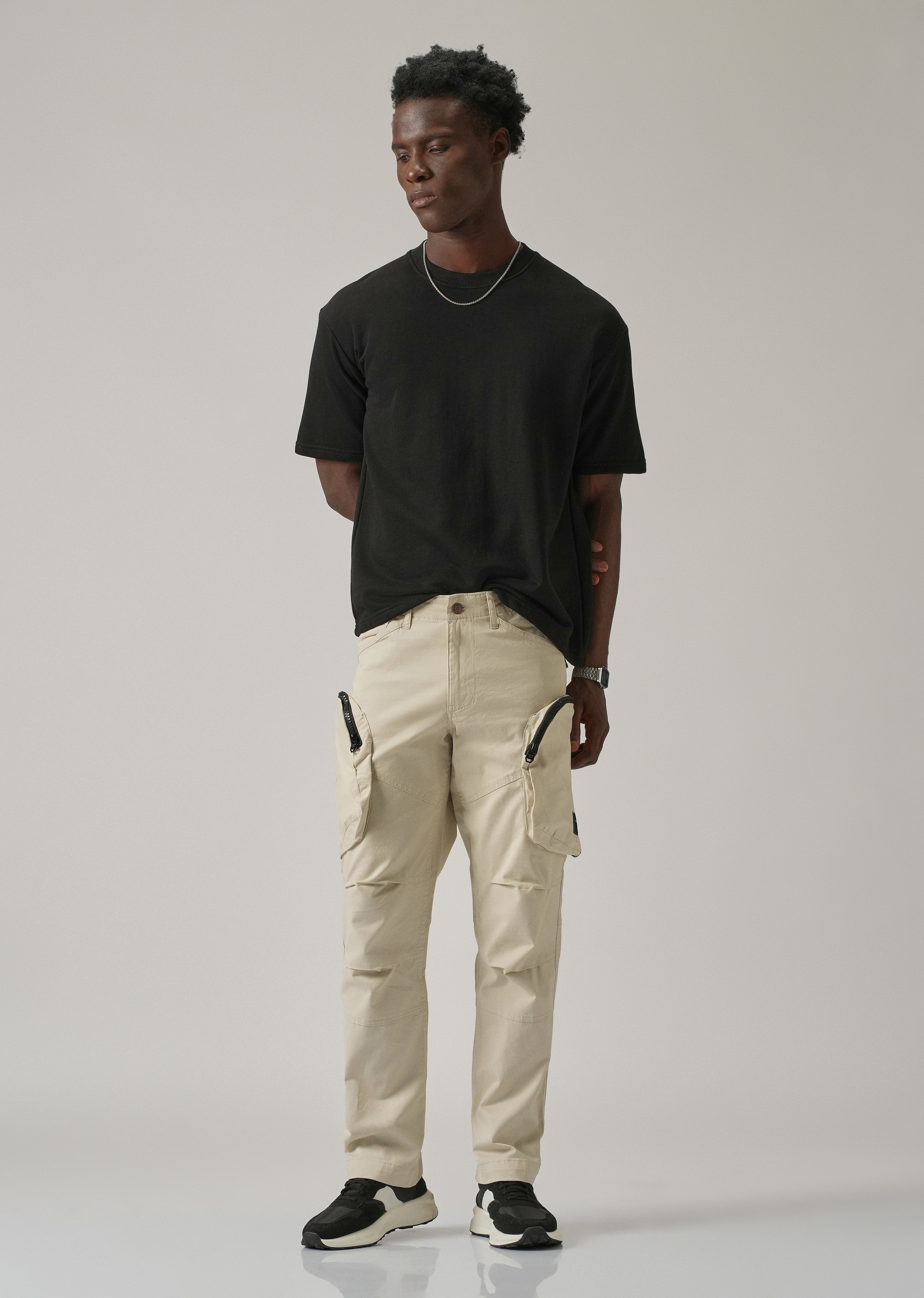 Beige Zipper Cargo Pant
