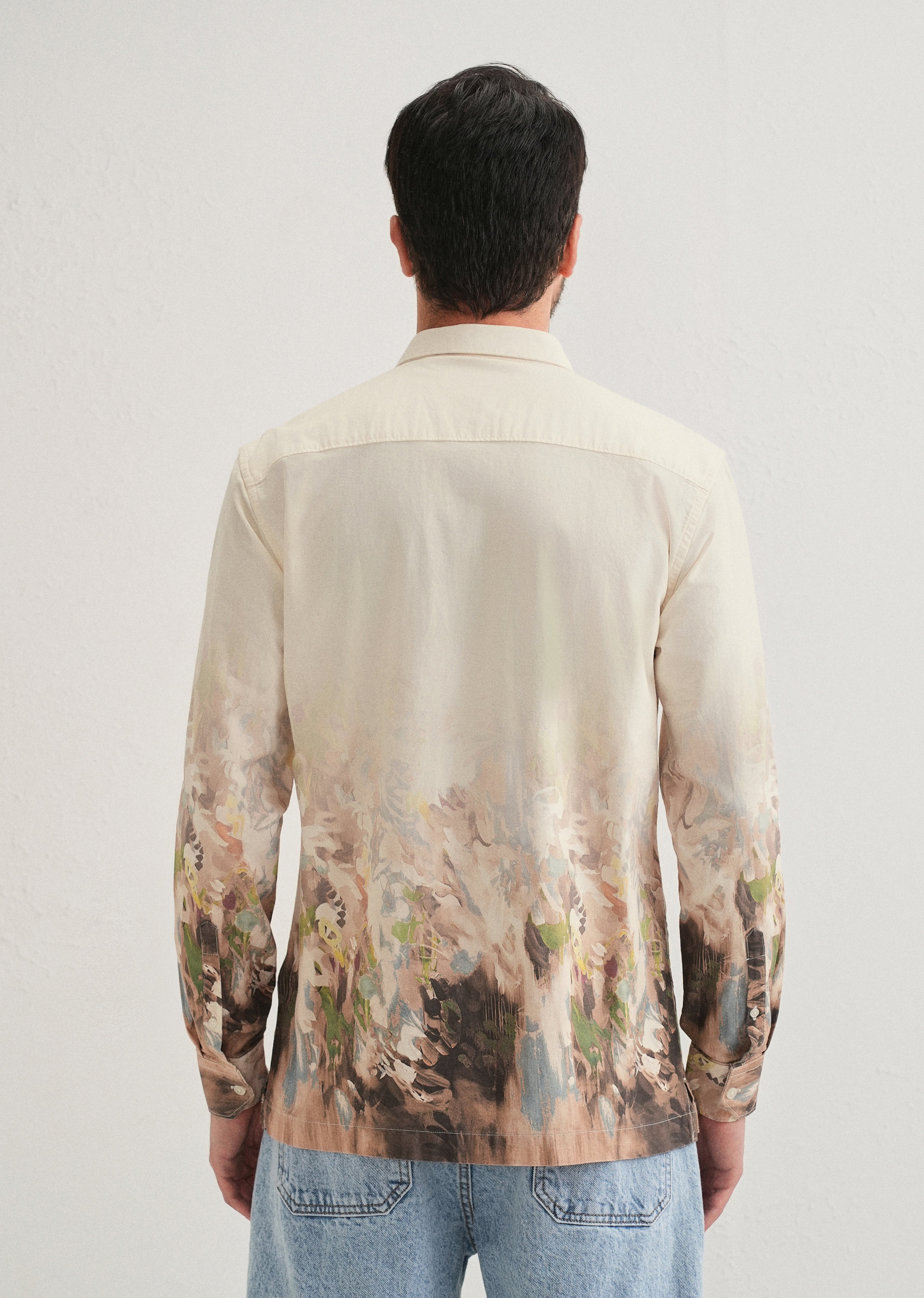 Beige Blue Abstract Printed Shirt