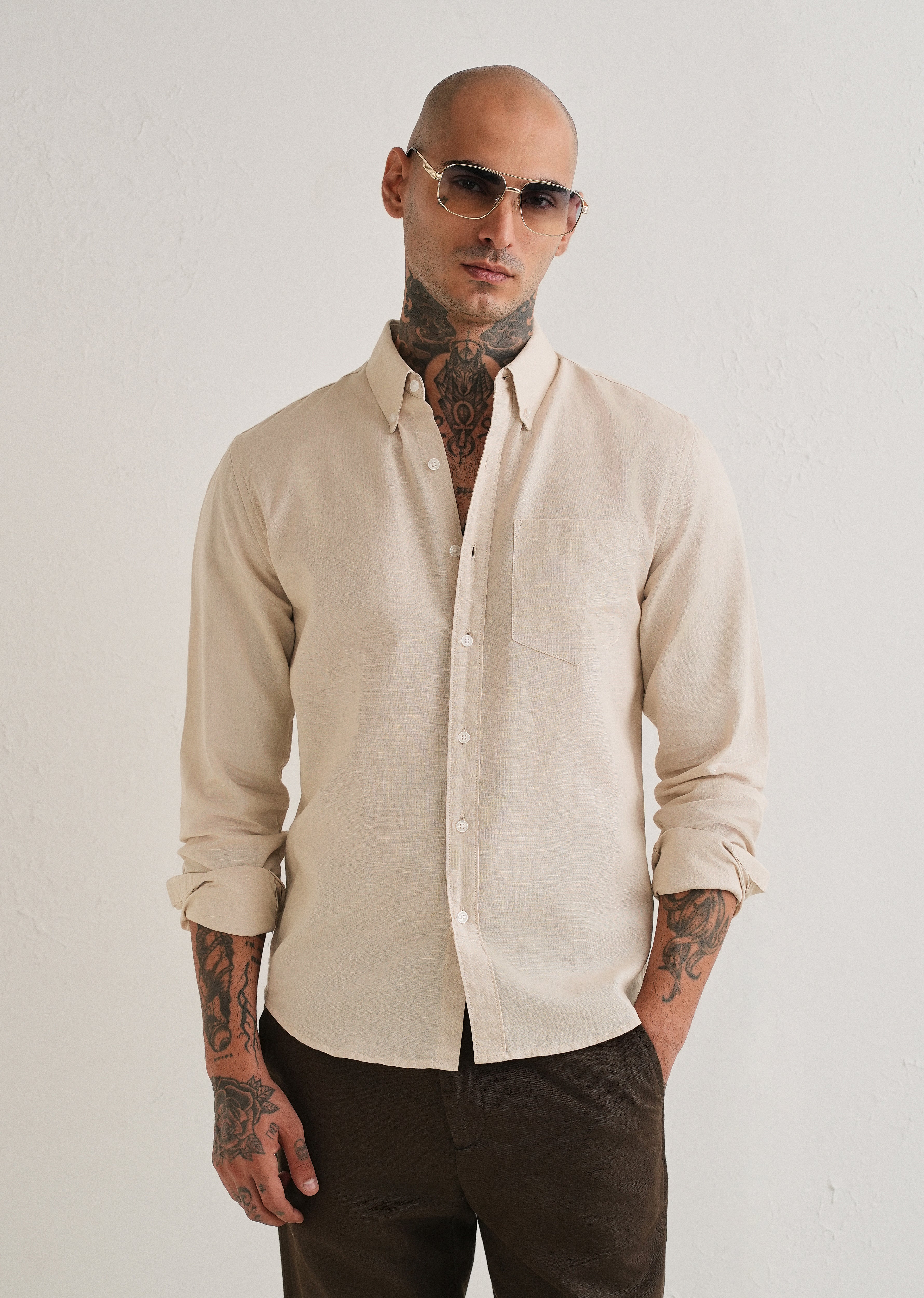 Beige Cotton Linen Shirt