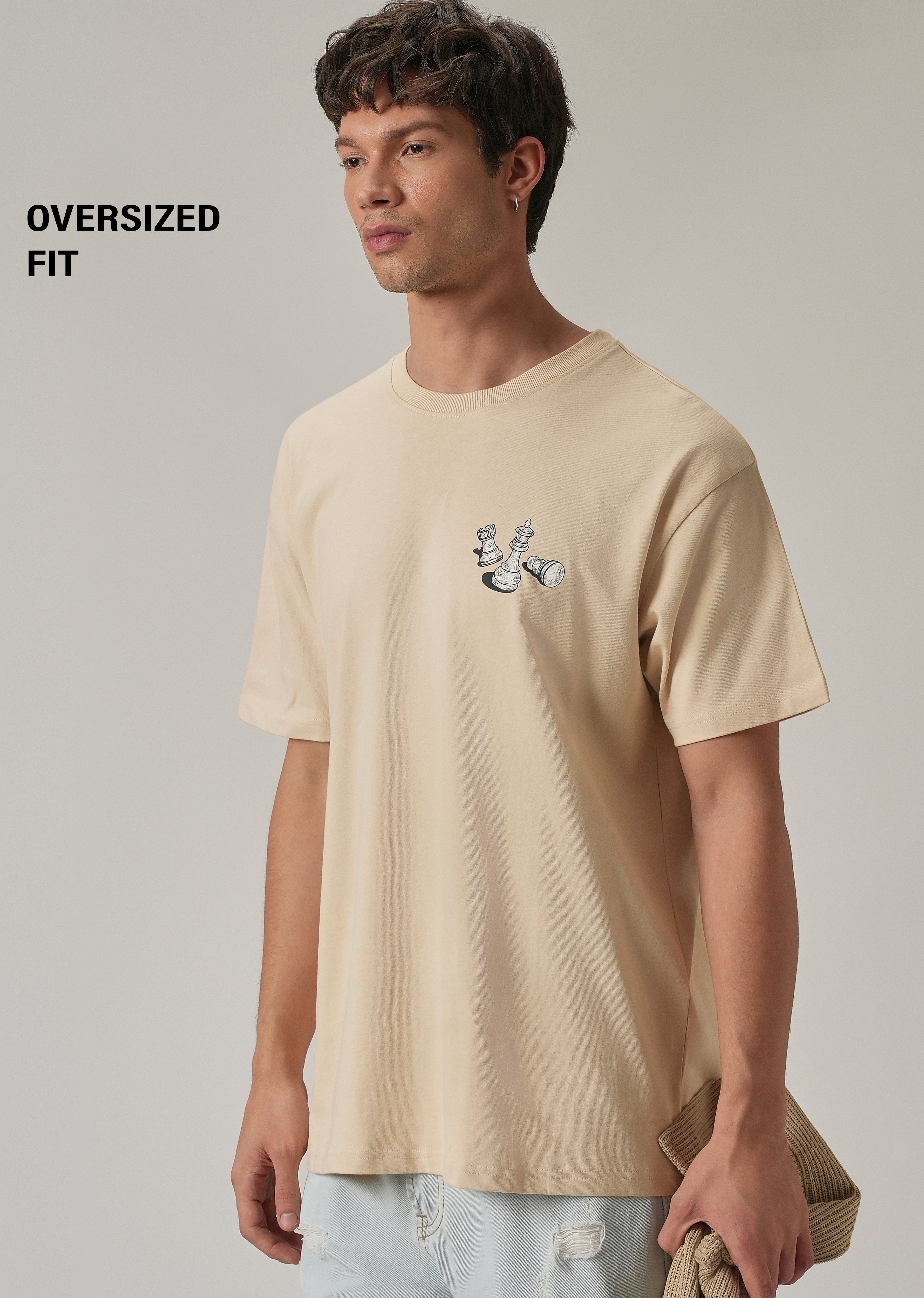 Beige Cream Back Printed Oversized T-Shirt