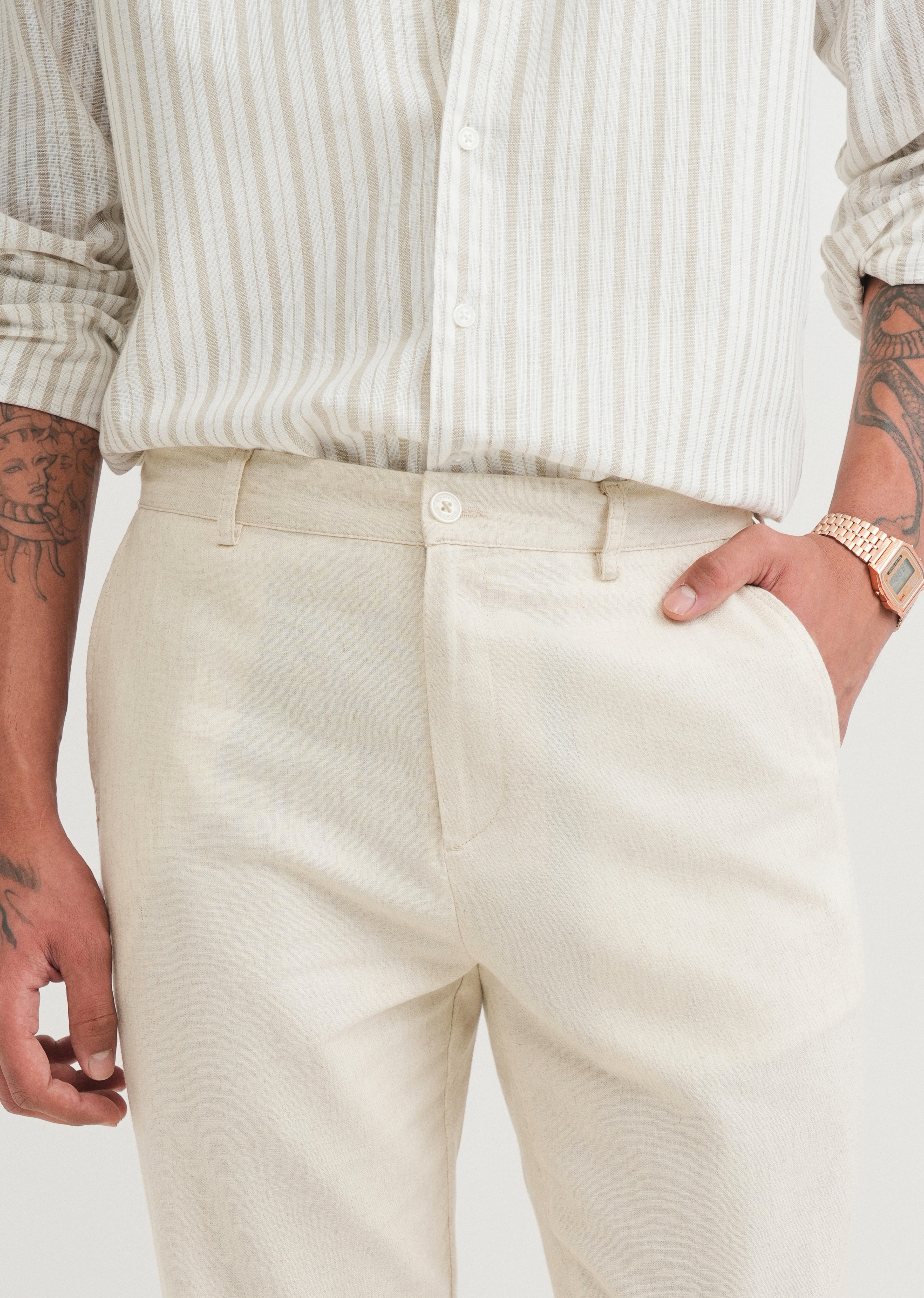 Beige Semi-Elasticated Relaxed Fit Trouser