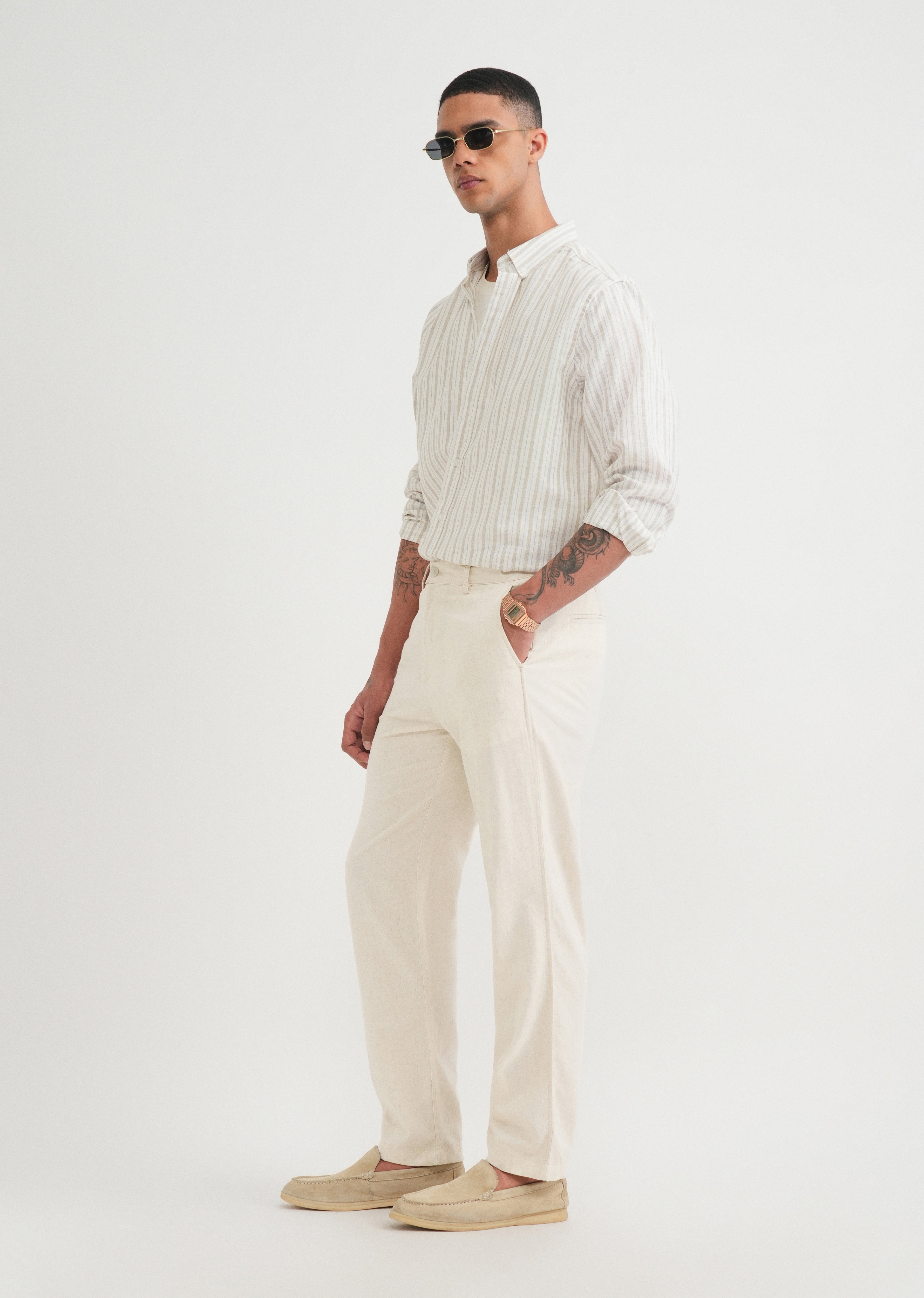 Beige Semi-Elasticated Relaxed Fit Trouser