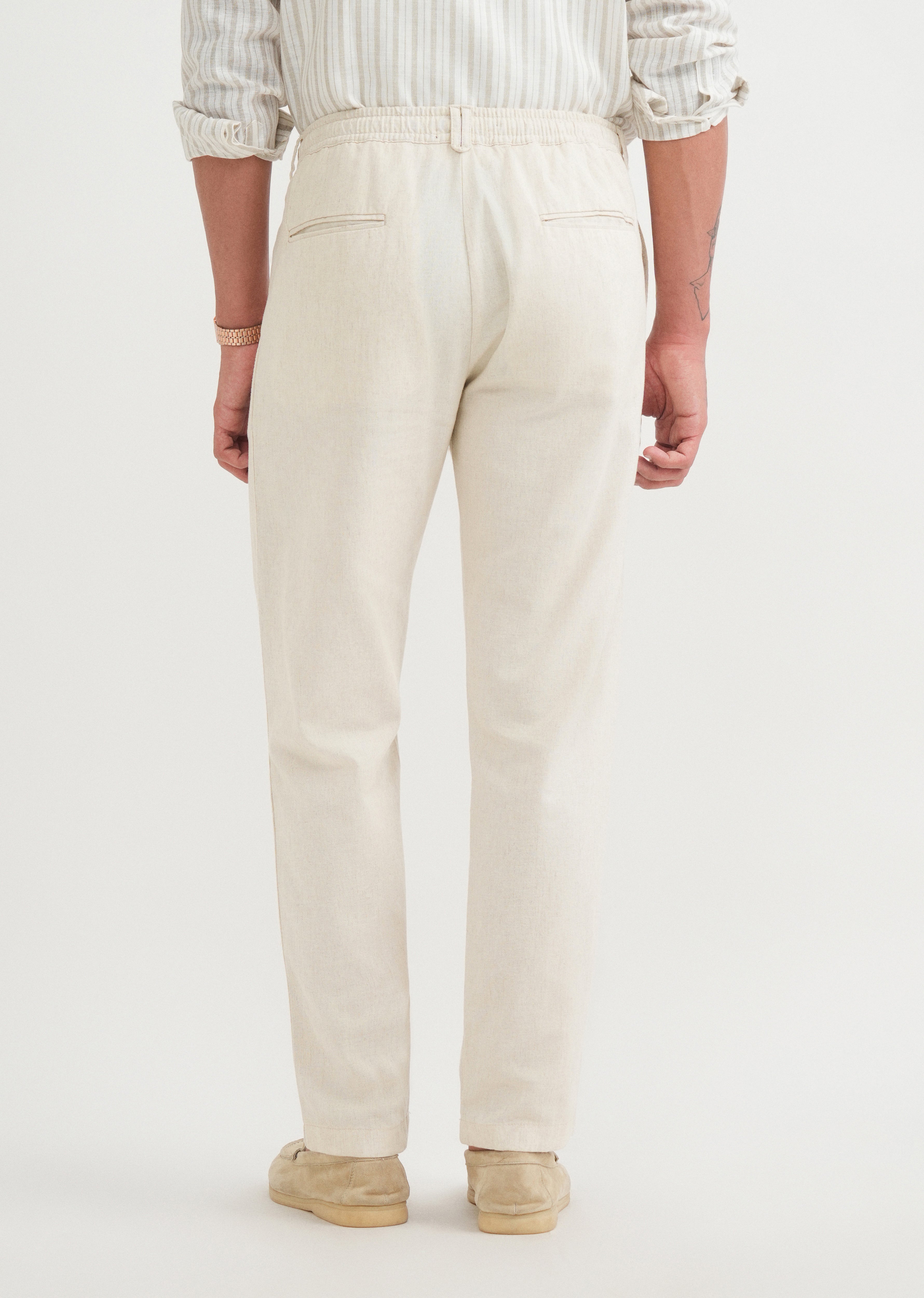 Beige Semi-Elasticated Relaxed Fit Trouser