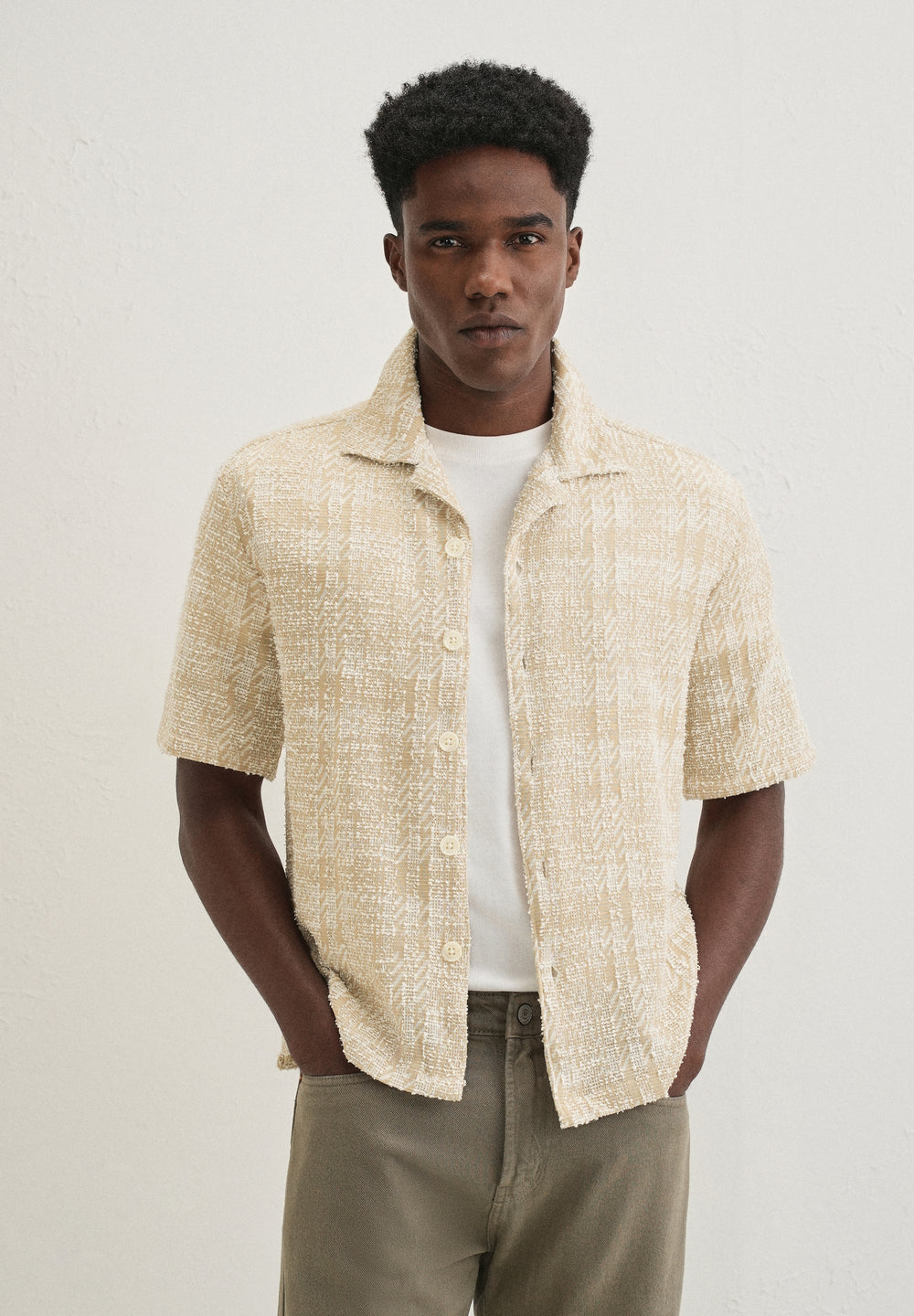 Beige Jacquard Knitted Shirt