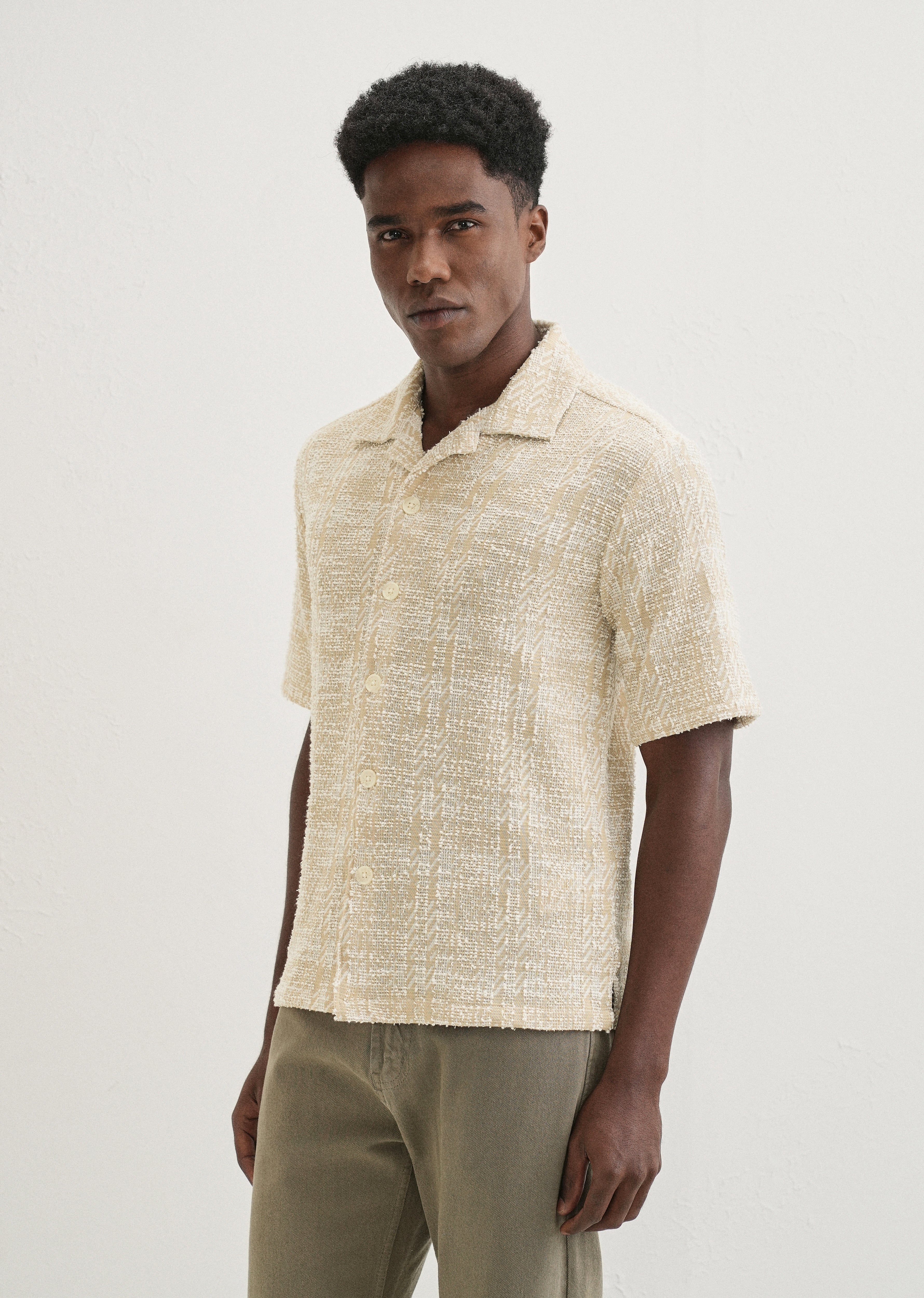 Beige Jacquard Knitted Shirt