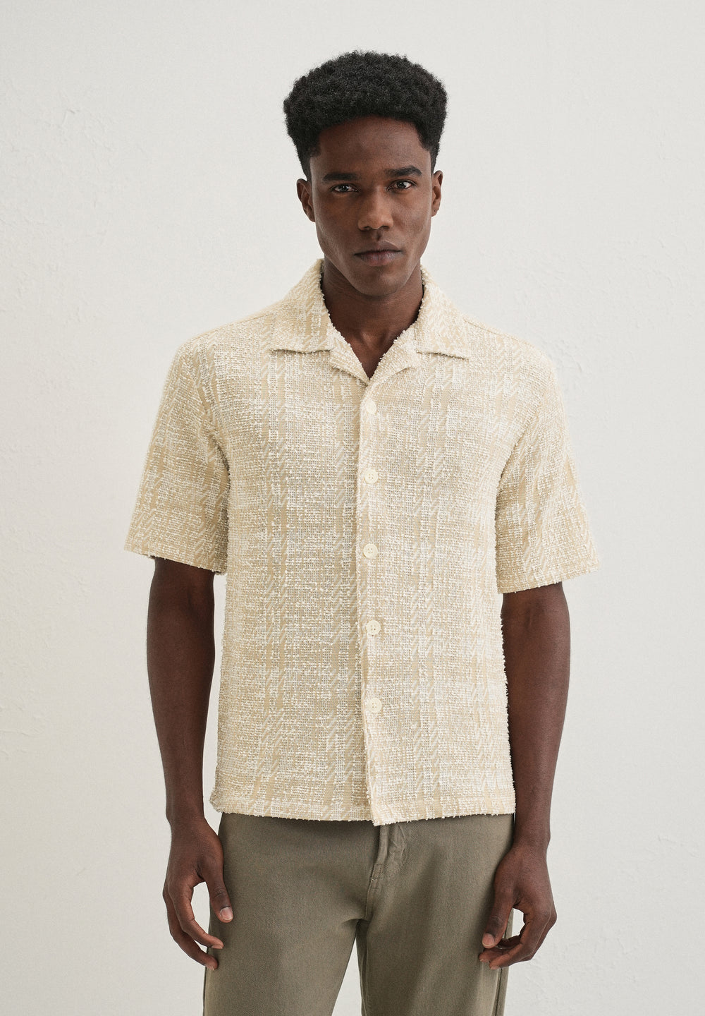 Beige Jacquard Knitted Shirt