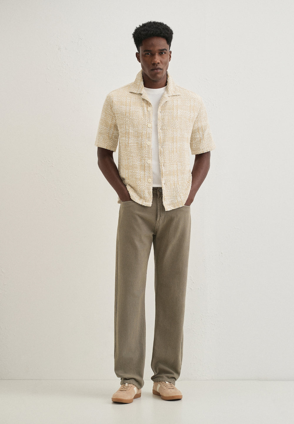 Beige Jacquard Knitted Shirt