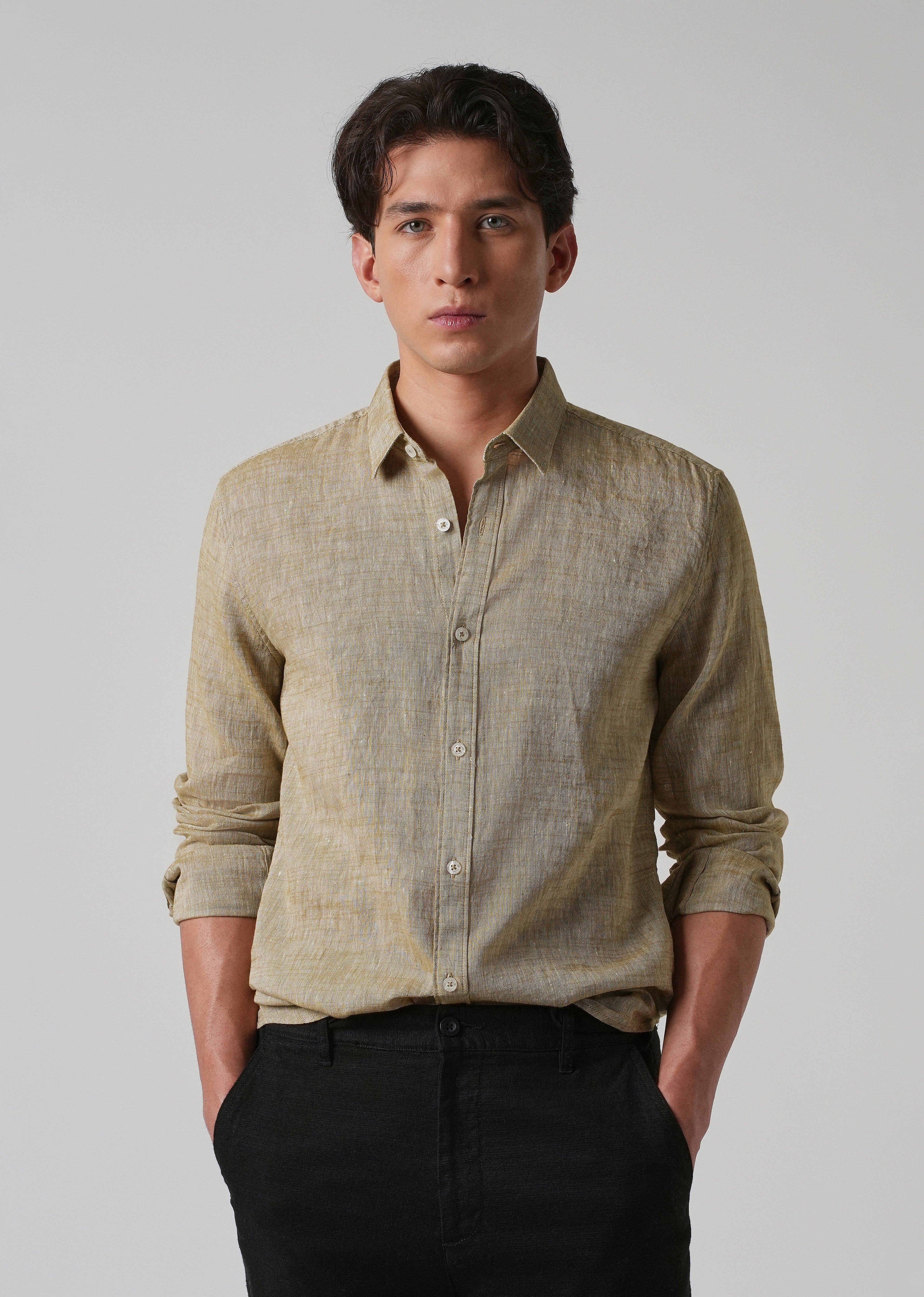 100% Pure Linen Beige Shirt