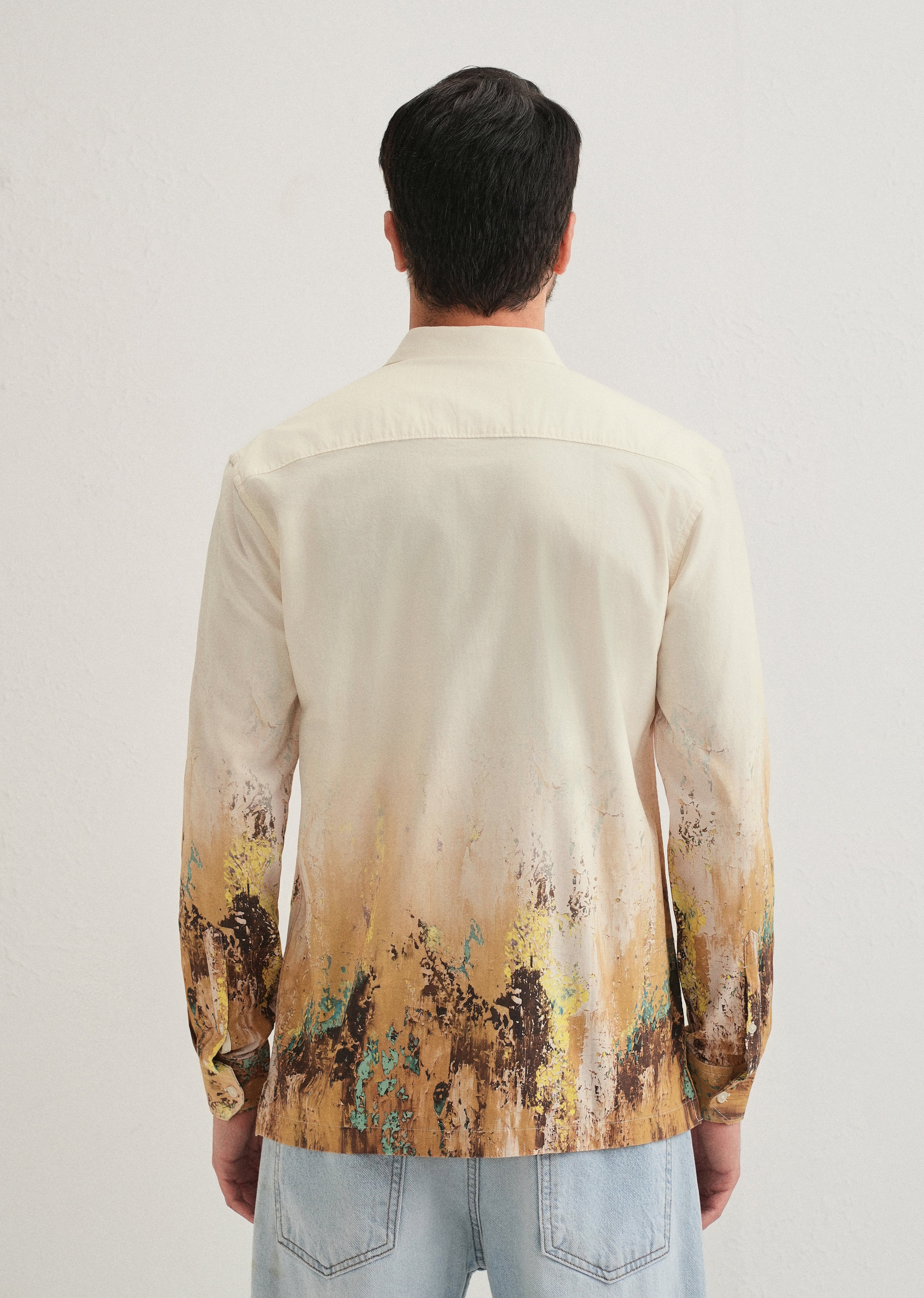 Beige Mustard Paint Printed Shirt