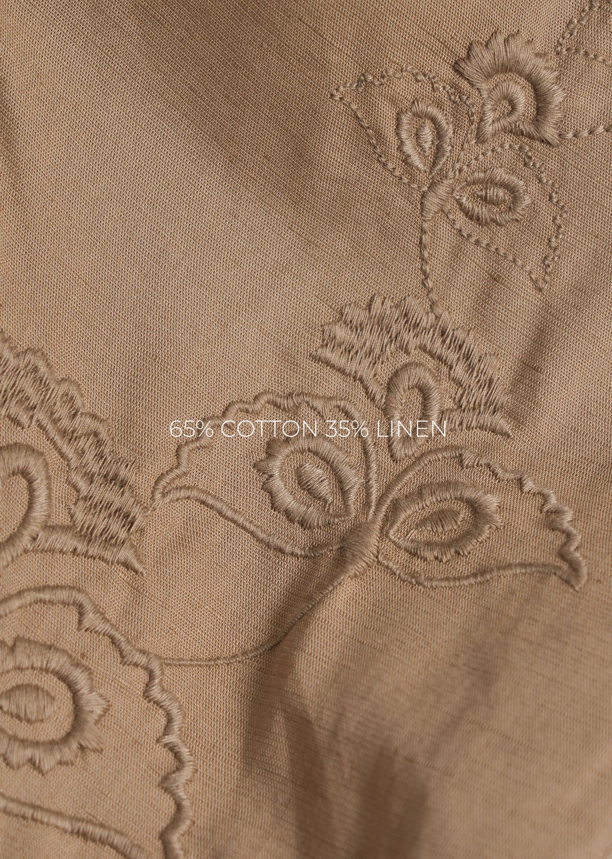 Beige Pintuck Embroidery Linen Shirt