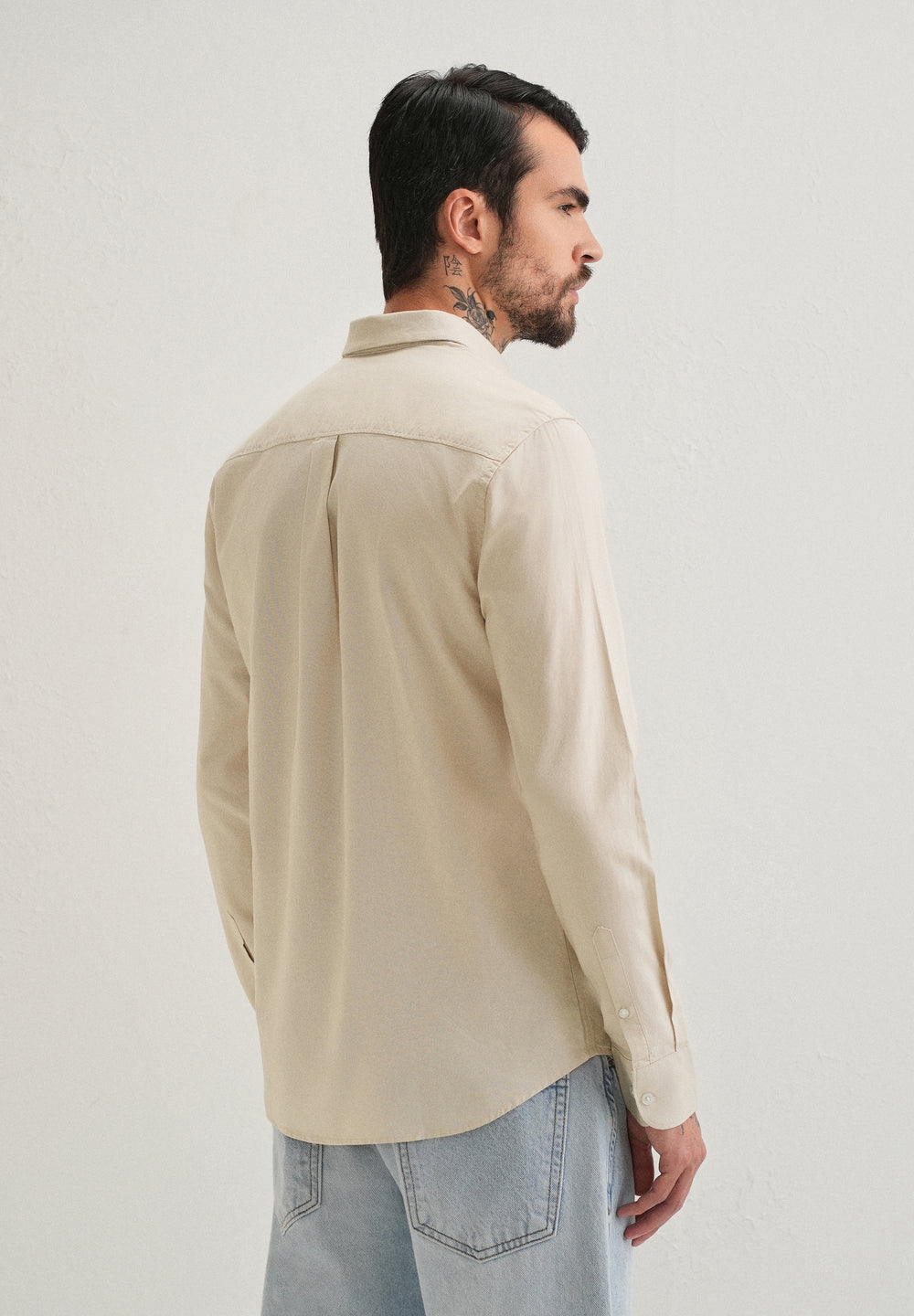 Beige Plain Cotton Oxford Shirt