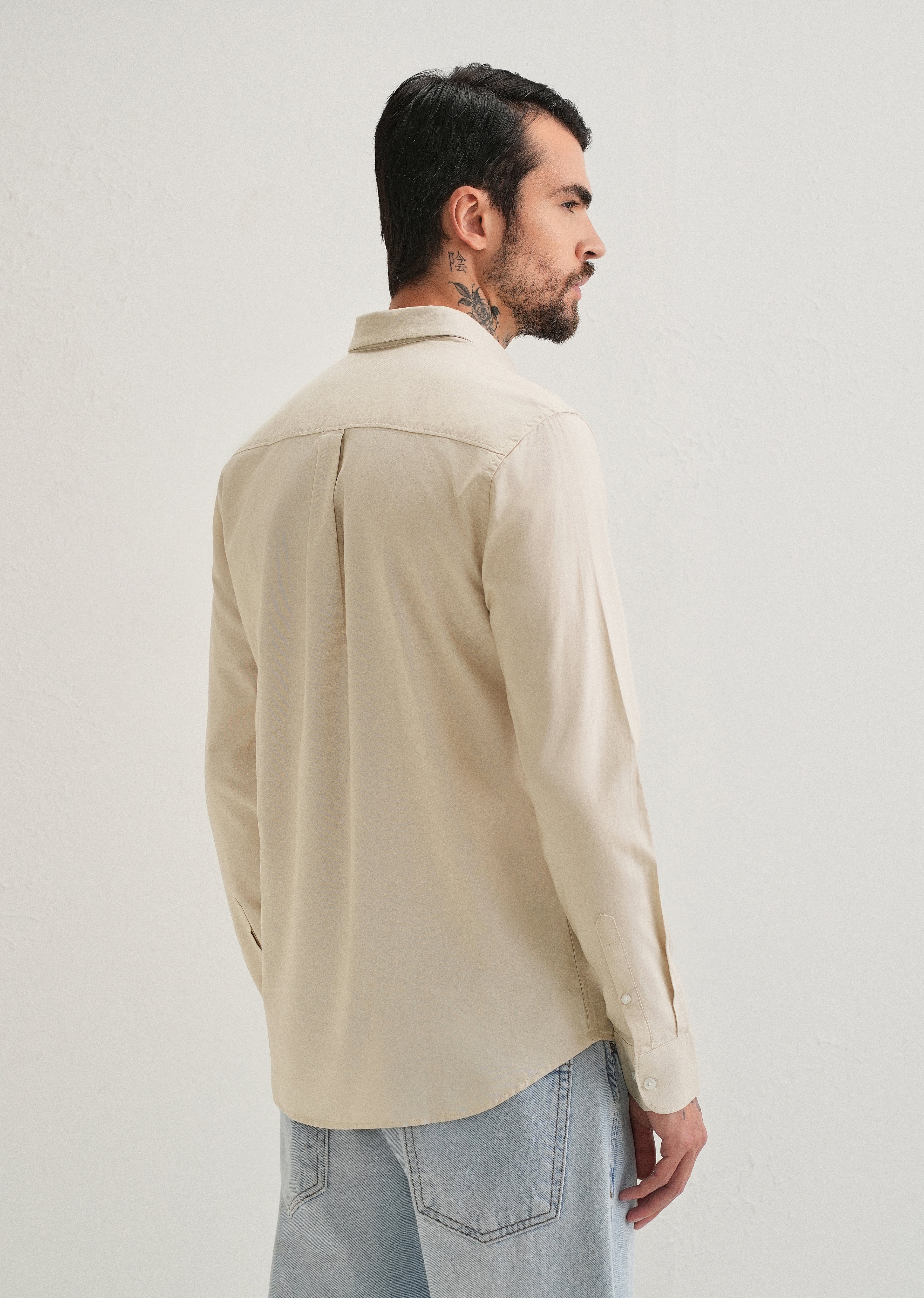 Beige Plain Cotton Oxford Shirt
