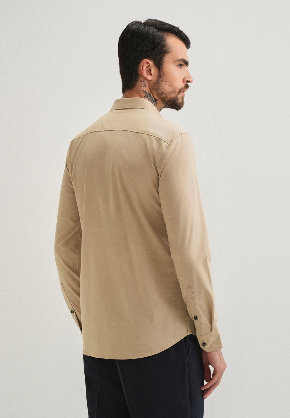 Beige Plain Wrinkle Free Shirt