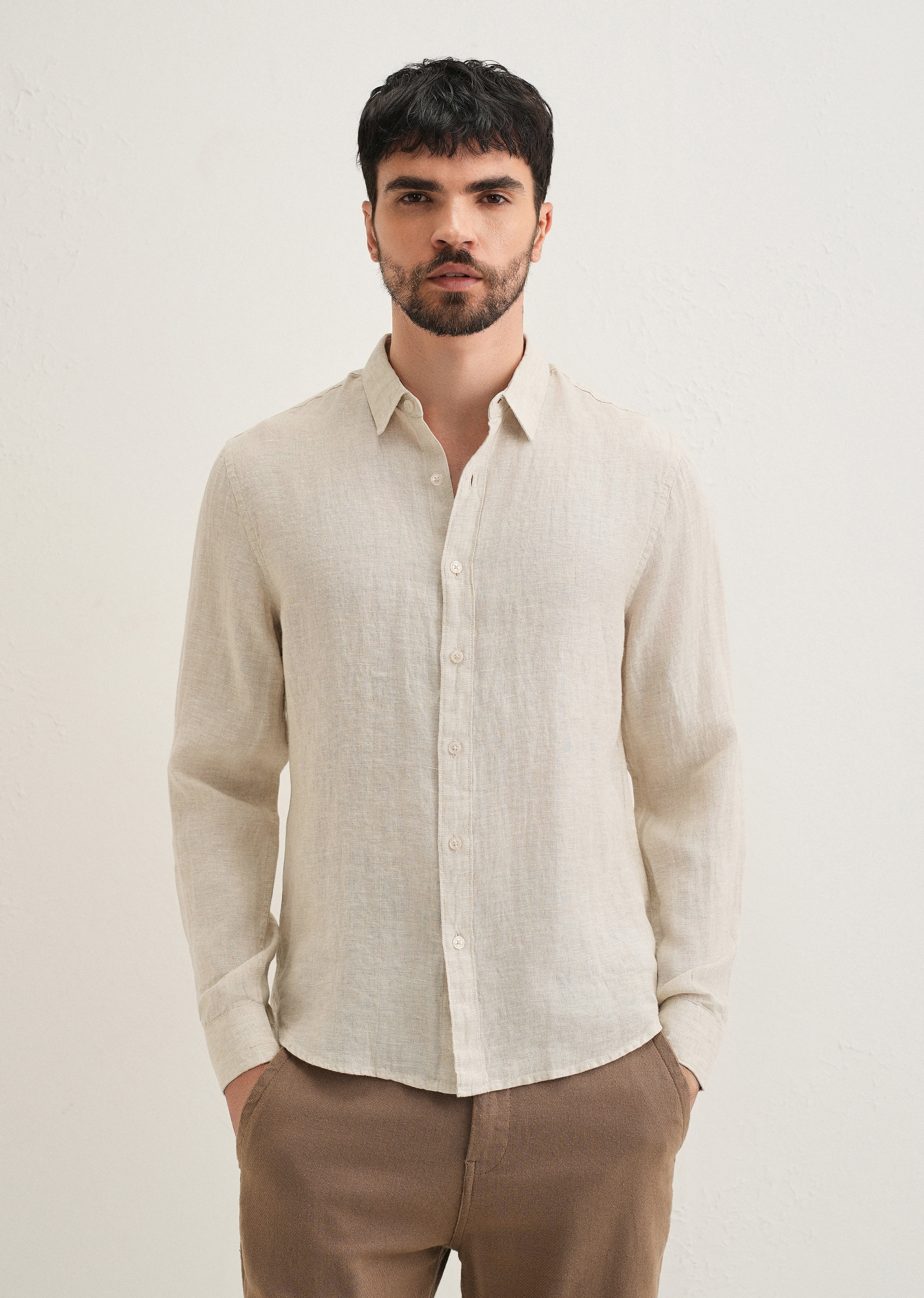 Light Beige Pure Linen Shirt